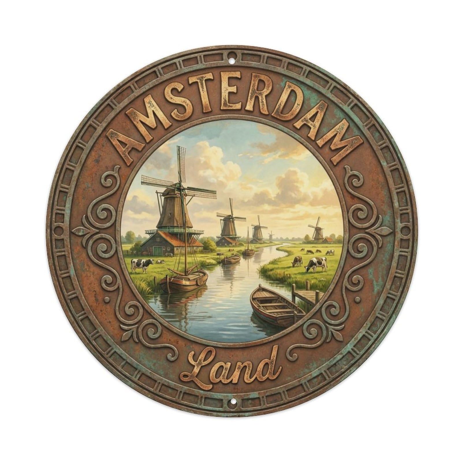 Vintage Travel Amsterdam Netherlands Country Metal Tin Sign