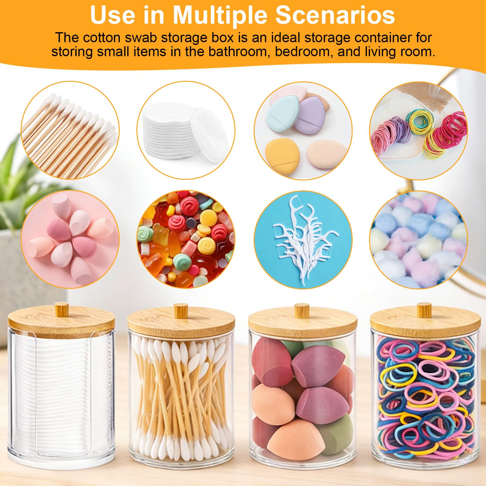 4 Piezas Dispensador Discos Desmaquillantes, Dispensadores Acrílicos de Soporte Qtip para Guardar en el Baño Y el Tocador Discos Desmaquillantes, Bastoncillos de Algodón Y Gomas para el Pelo