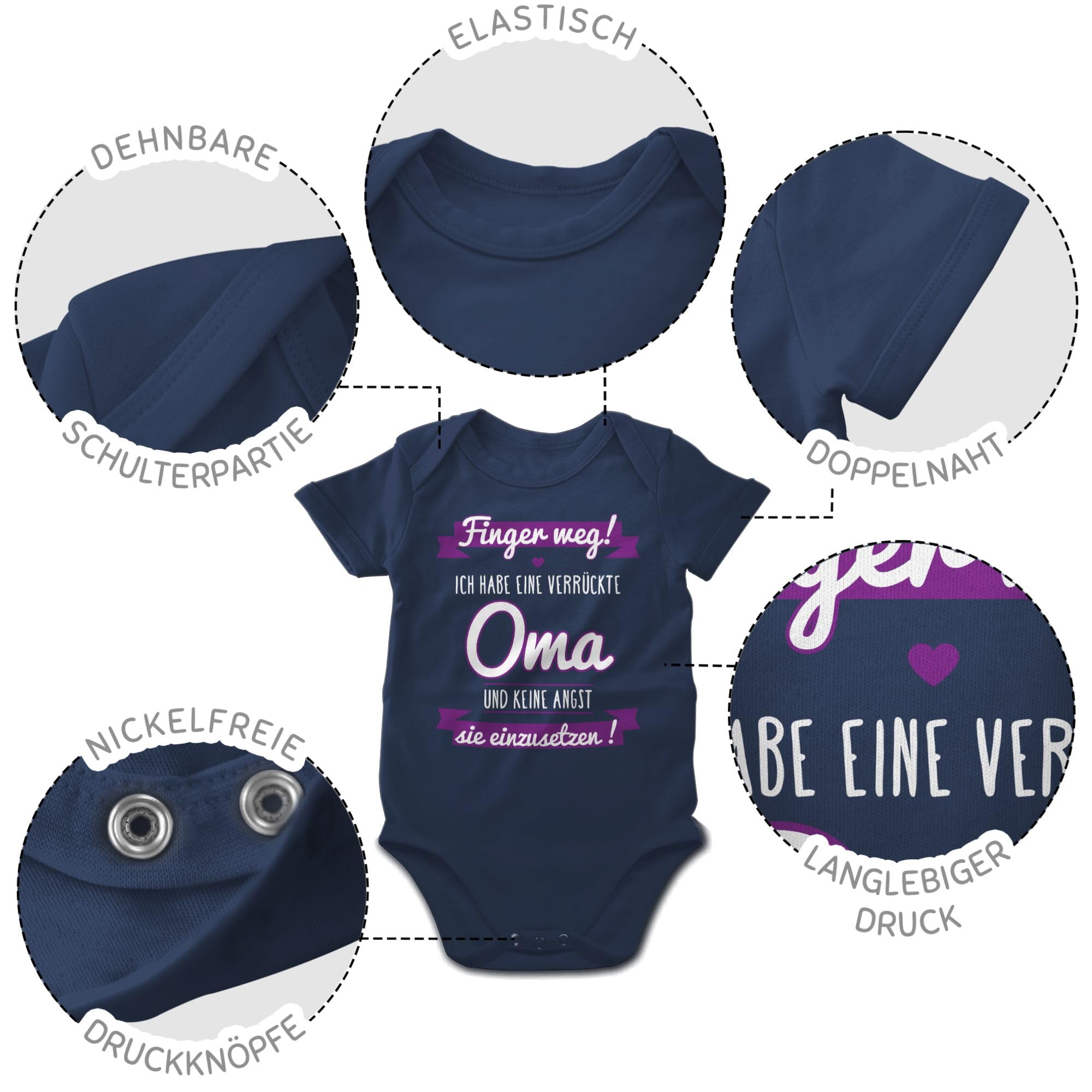 Shirtracer - Baby Body Kurzarm - Sprüche - Finger weg ich habe eine verrückte Oma I