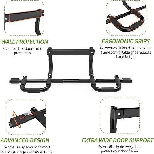 Miniatura 6 de NOWAKE Barra de dominadas multiagarre para puerta, 330 libras, resistente, 47.3 pulgadas, ancho extra, portátil, funcional, ergonómico, marco de