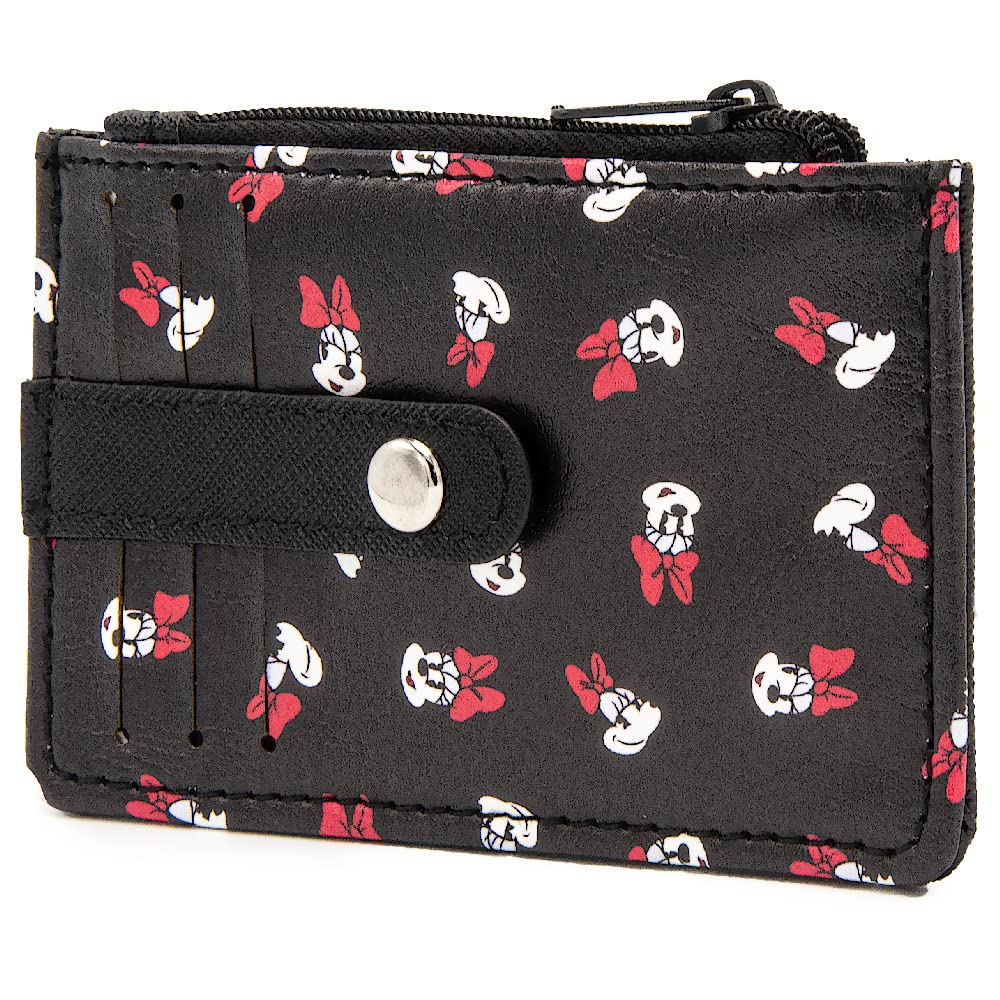 Disney Wallet, Wallet ID/Card Holder, Minnie Mouse Expressions Scattered Black, Vegan Leather