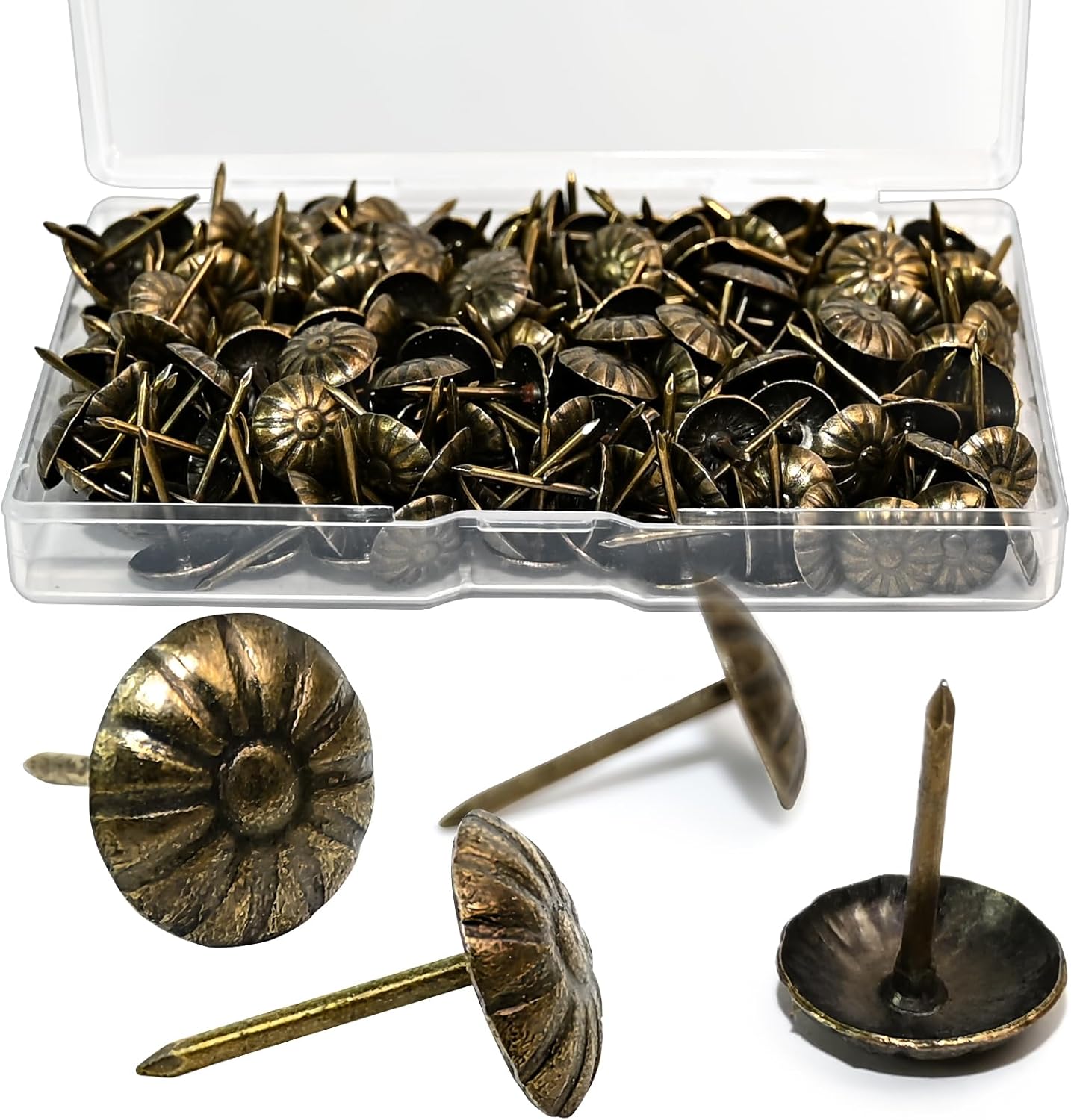 200PCS Antique Upholstery Tacks - Decorative Nails for Hanging, Heavy Duty Thumb Tacks, Furniture Nails for Sofa, Chair, Bed (Boxed)