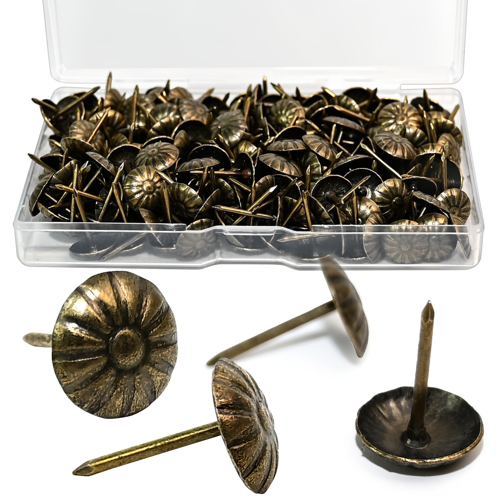 Photo 1 of 200PCS Antique Upholstery Tacks - Decorative Nails for Hanging, Heavy Duty Thumb Tacks, Furniture Nails for Sofa, Chair, Bed (Boxed)
