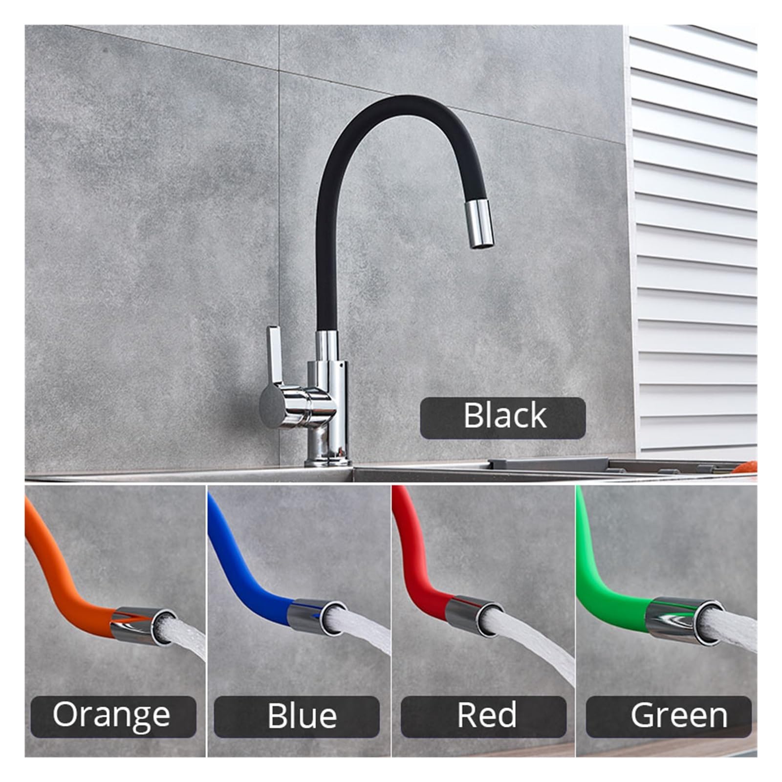 Grifo de fregadero de cocina de cuello Flexible de tubo naranja, tubo Universal cromado, grifo mezclador de cocina frío y caliente, grifo de cocina de baño montado en cubierta (Color : White)