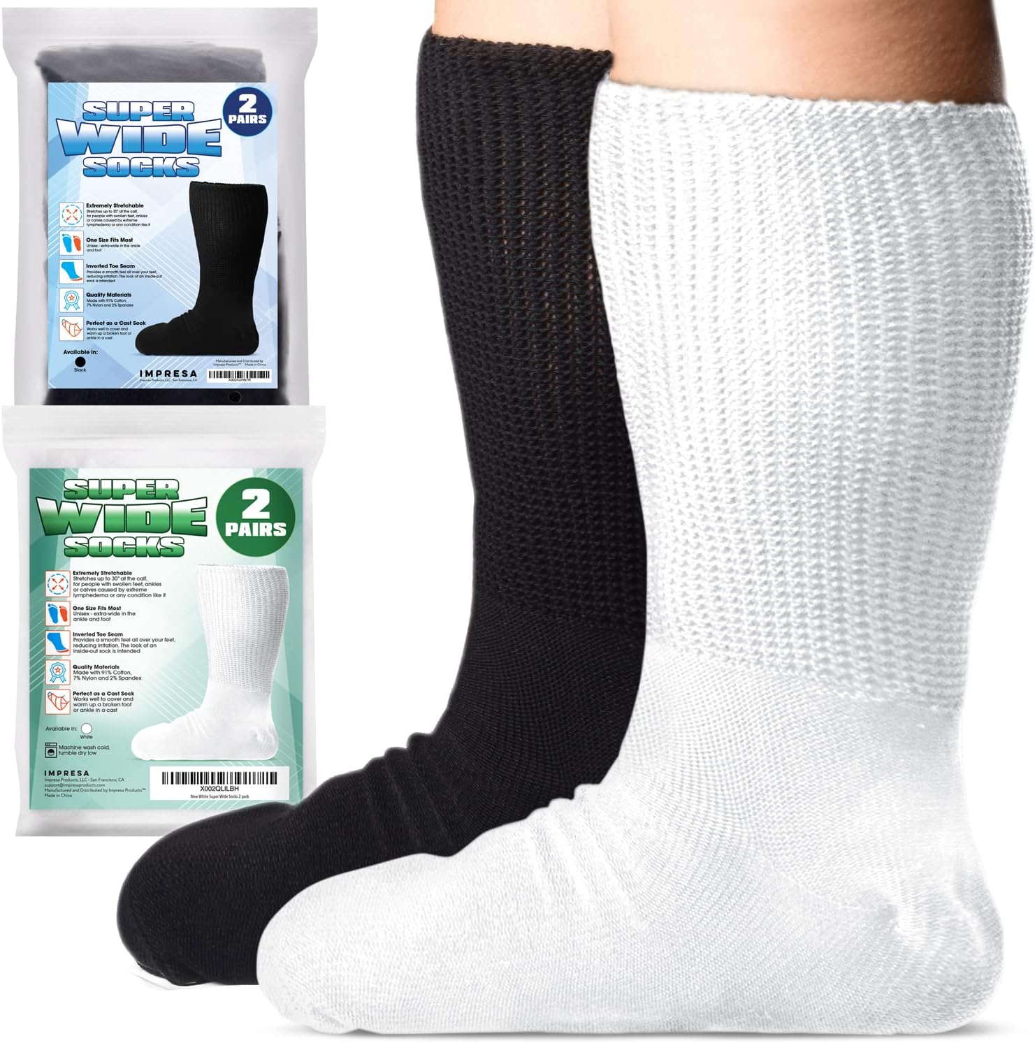 IMPRESA 4 Pairs of Extra Width Socks for Lymphedema Bariatric Sock Oversized