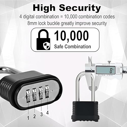 Miniatura 7 de Candado de combinación resistente de 2 o 4 unidades, candado de combinación de 4 dígitos resistente a la intemperie con grillete largocorto,