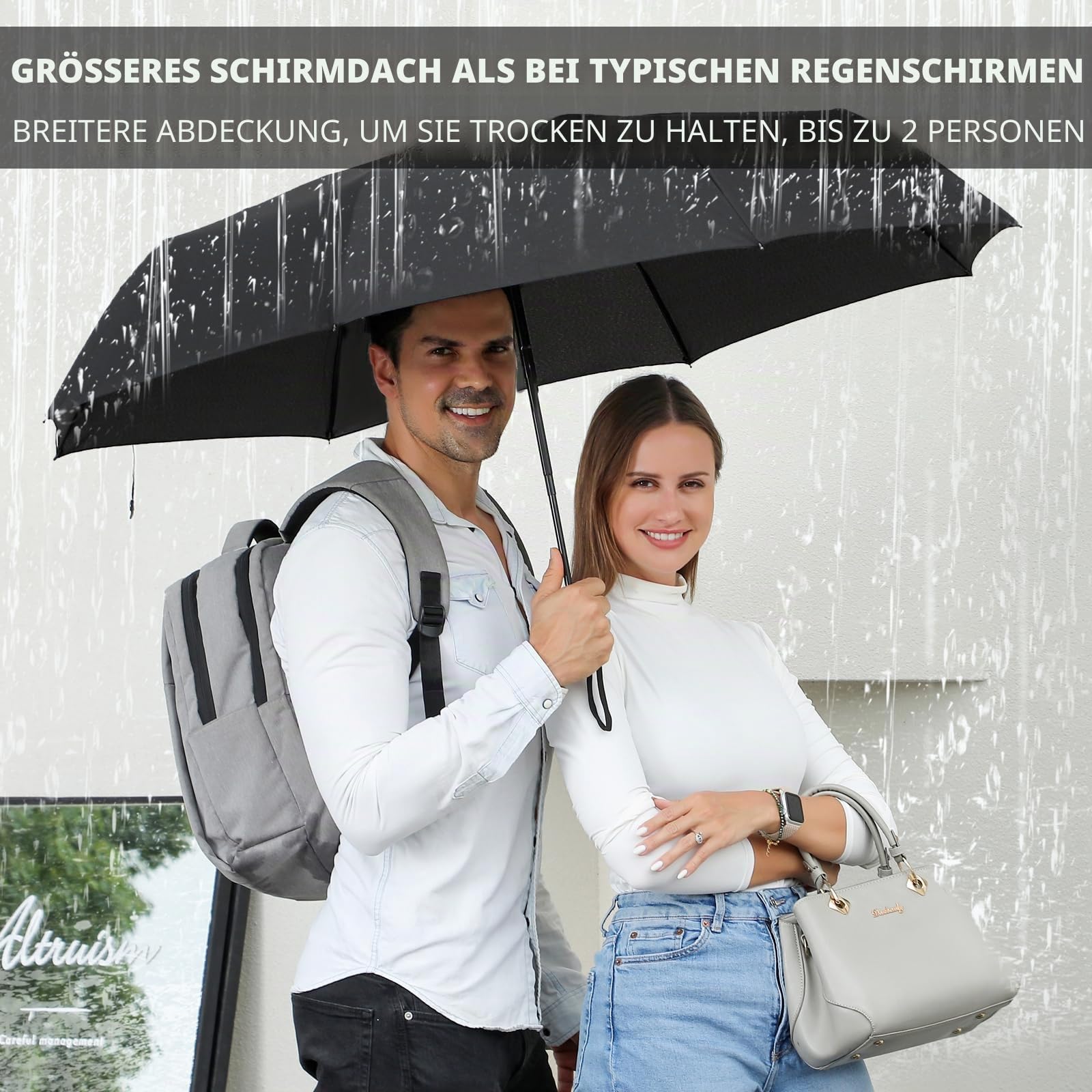 Anntrue Winddichter Reise-Regenschirm, automatisches Öffnen, Schließen, leicht, kompakt, tragbar, faltbar, perfekt für Auto, Geldbörse, Herren und Damen
