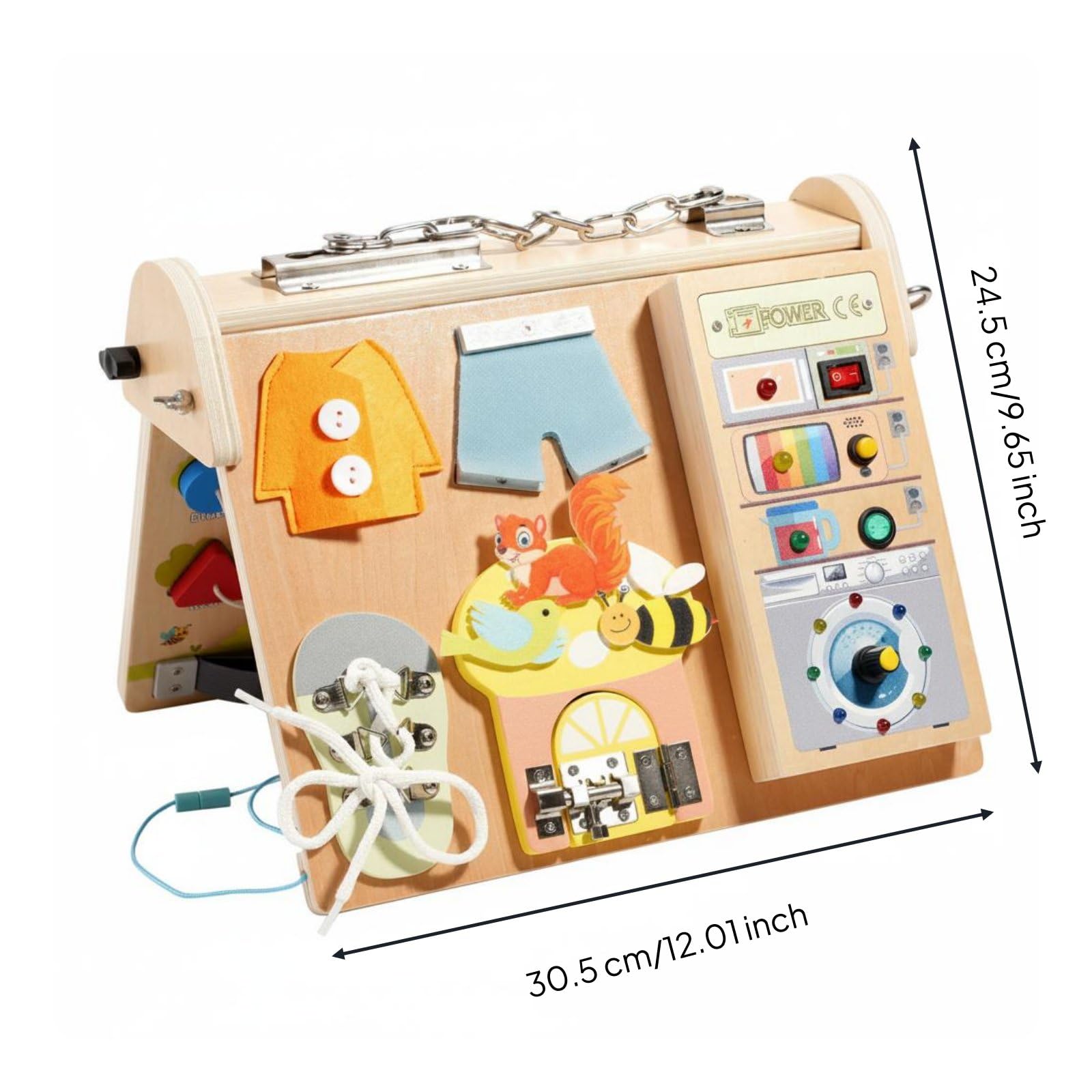 kowaku Children Learning Board Tavola Didattica Bambini Pannello Attività Gioco Educativo Portatile in Legno con LED per Attività di Interruttori E Leve
