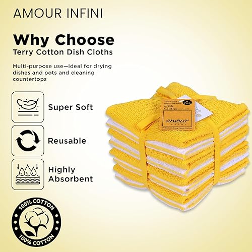 Miniatura 3 de AMOUR INFINI Juego de 8 paños de cocina de rizo altamente absorbentes, súper suaves, trapos de cocina de secado rápido para limpiar y secar platos,