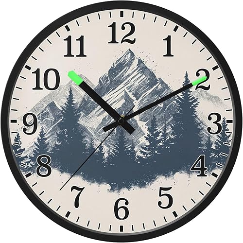 Miniatura 8 de JUNZAN Luminous Voice-Activated Round Wall Clock 12 Inch Mountain Vintage Design Non-Ticking Silent Battery Operated Wallclocks for Kitchen Bedroom