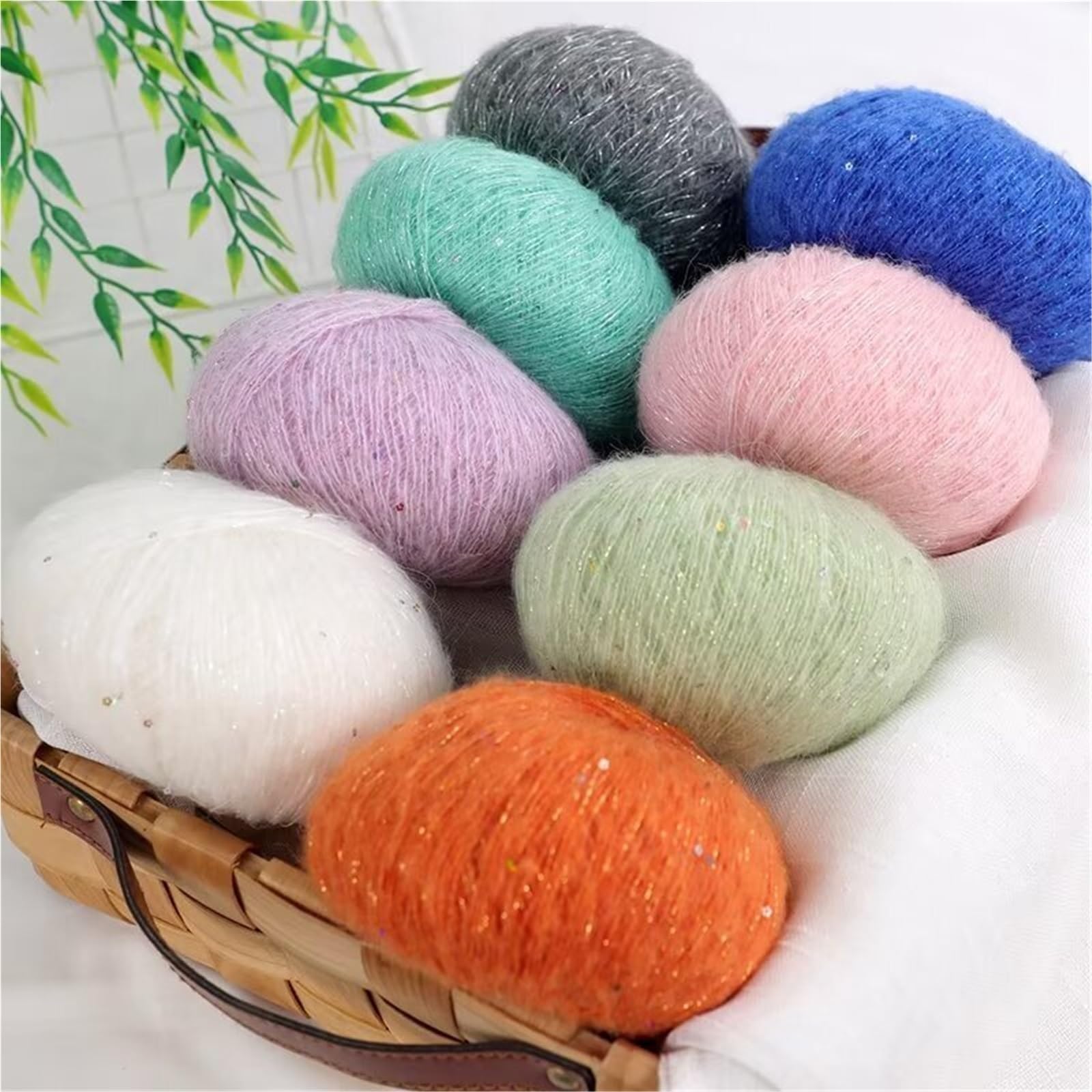 Pailletten Garn 200 g/Set dünnes Mohairgarn mit Pailletten | For Häkelpullover, Mütze, Schal, Schal, DIY-Faden, weich, bequem, leicht(14 Khaki)