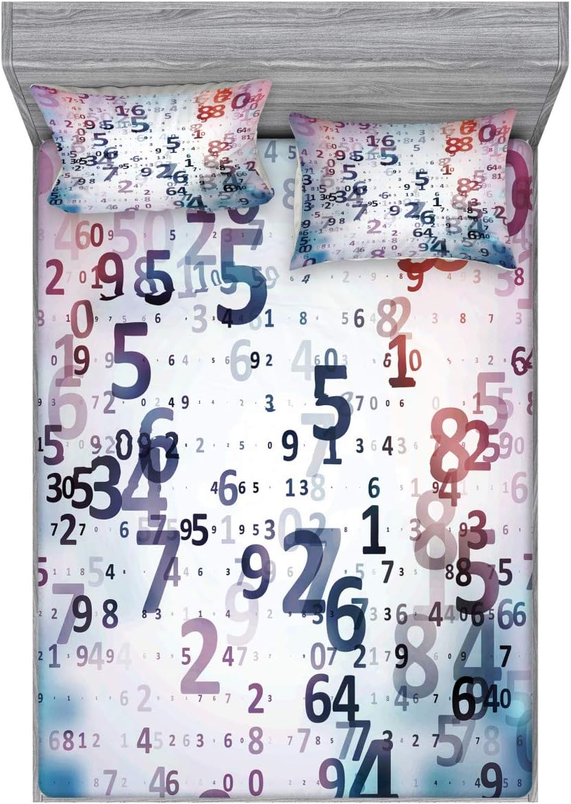 Ambesonne Abstract Fitted Sheet & Pillow Sham Set, Digital Code Numbers Computer Database Science Information Technology Themed Art, Decorative Printed 3 Piece Bedding Decor Set, Full, Teal Black