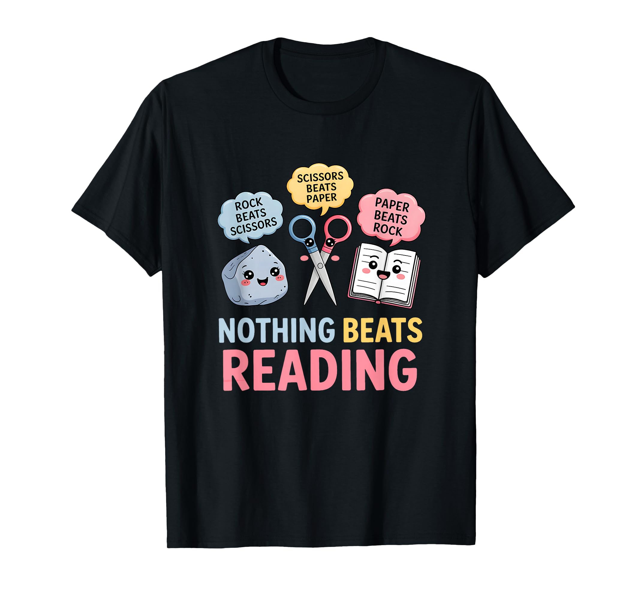 Rock Paper Scissors Nothing Beats Reading Funny Book Lover T-Shirt