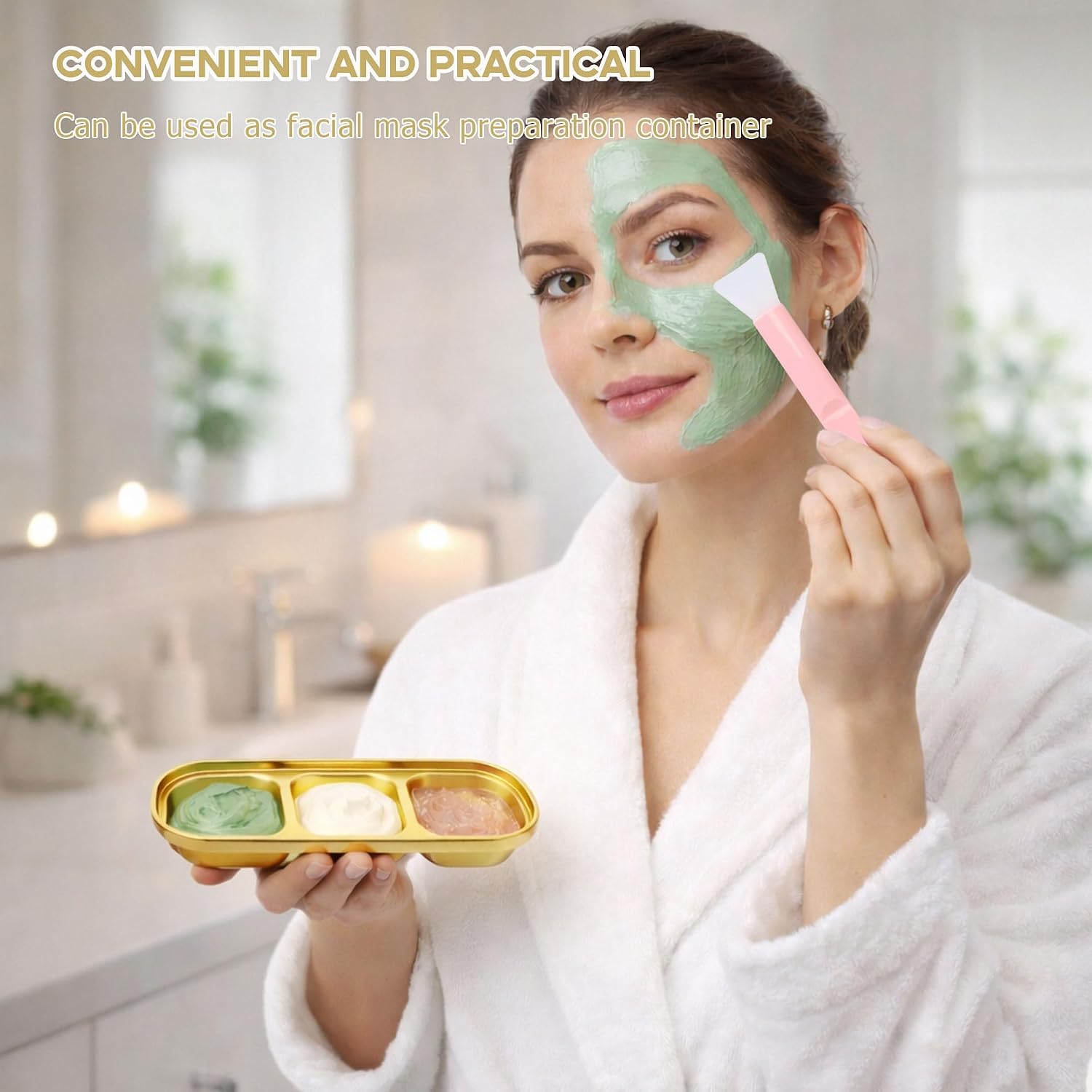 12 Pcs DIY Esthetician Bowls Face Mask Tray Set, with 6 Pcs Spatula, Esthetician Supplies Stainless Steel Gold Compartment Serving Tray Women Skincare Products for Spa Salon Aesthetician Beauty（Gold）