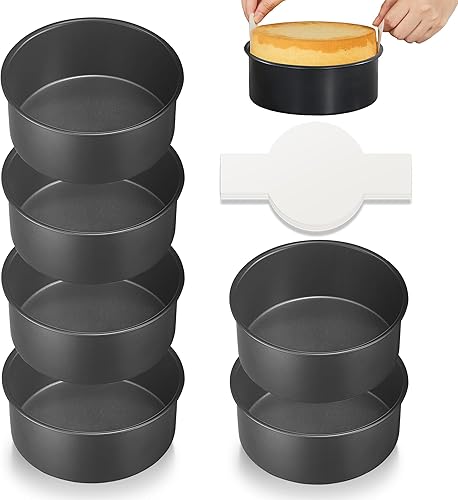 HONGBAKE Moldes para pasteles de 6 pulgadas para hornear, juego de moldes redondos de pequeña capa con 120 piezas de papel pergamino, lata circular