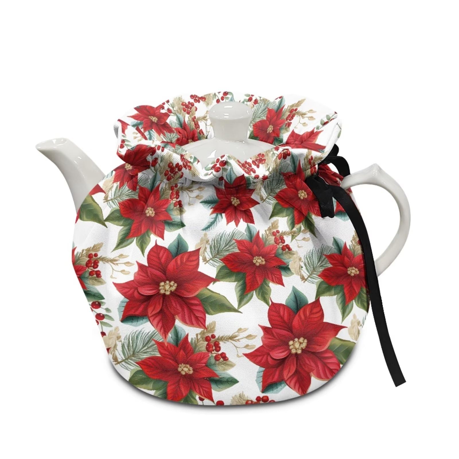 chaqlin Christmas Flower Teapot Cover Replacement Teapot Insulation Cover Christmas Decorative Dust Proof Teapot Cover Teapot Insulation Cover Tea Pot Cozies