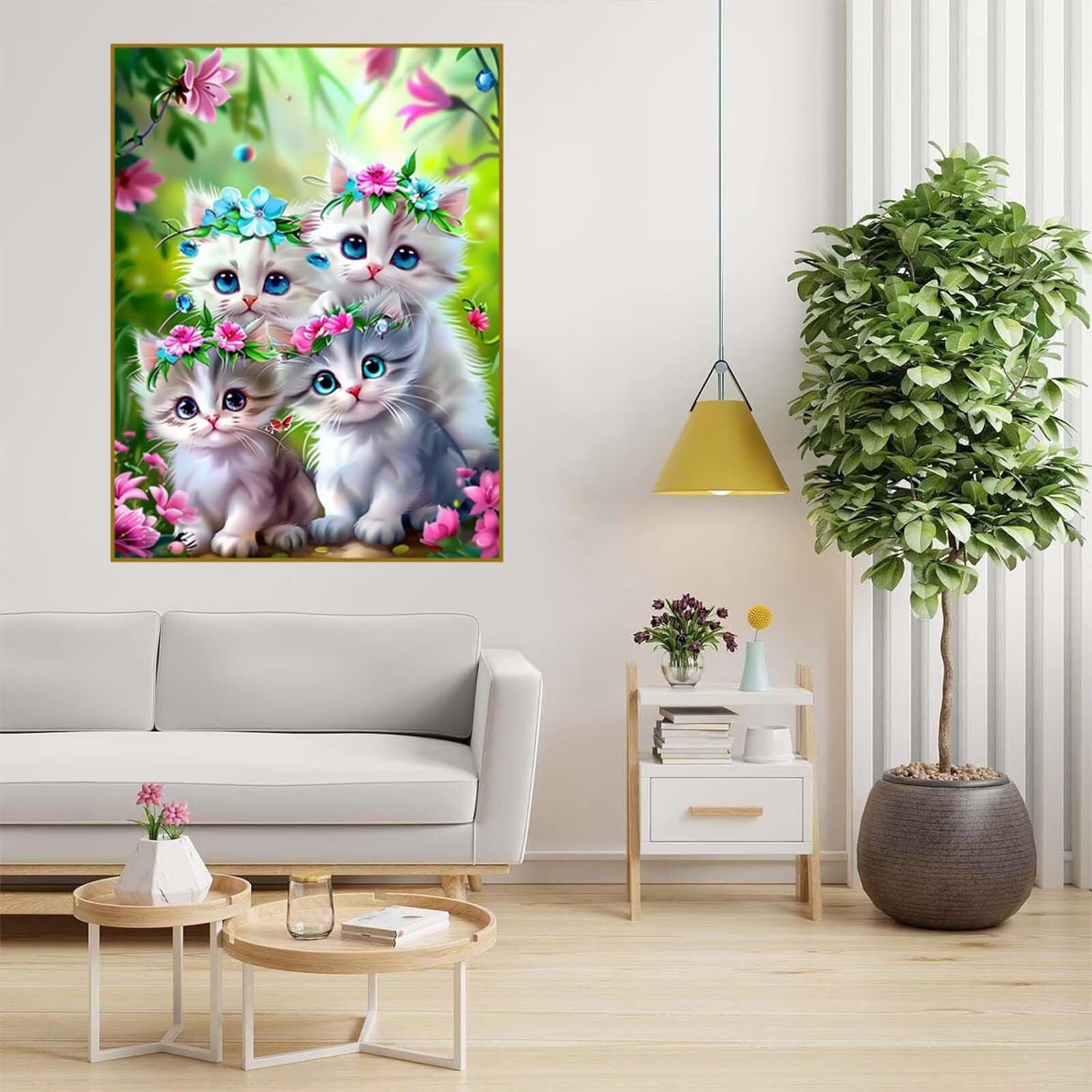 Diamond Painting Katze Malen Nach Zahlen Erwachsene, 5D Diamant Painting Bilder Blume Diamond-painting Mosaikherstellung Bastelset Kinder ab 6 Jahre, Deko Wohnzimmer, Mädchen Geschenke 70x100cm 6X-755