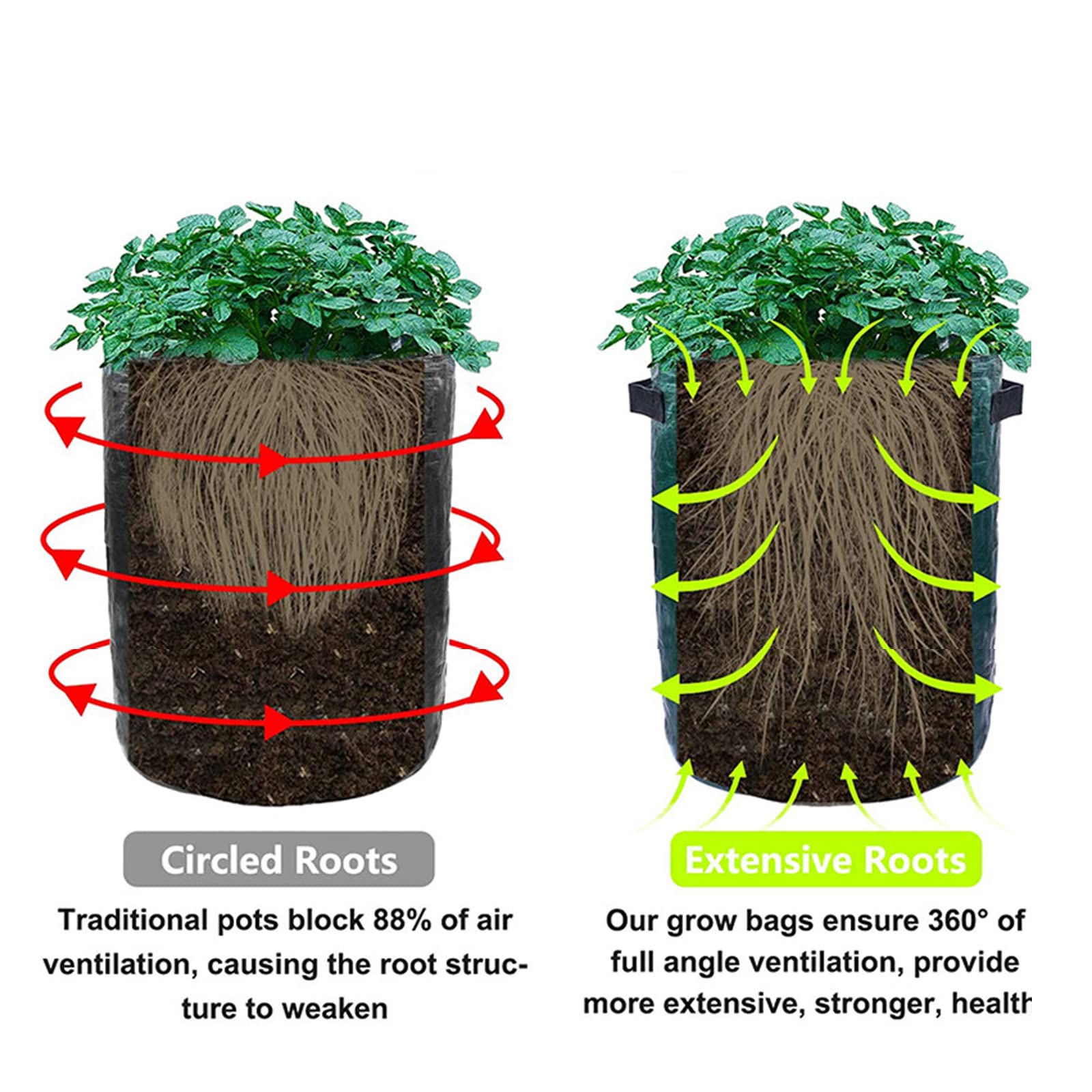Macetas de Plantación, Paquete de 5 Bolsas de Cultivo de Fresa, PE Bolsa de Planta Transpirables para Jardines, Bolsas de Cultivo de Plantas de Papa para Flores Plantas, 7 gallons