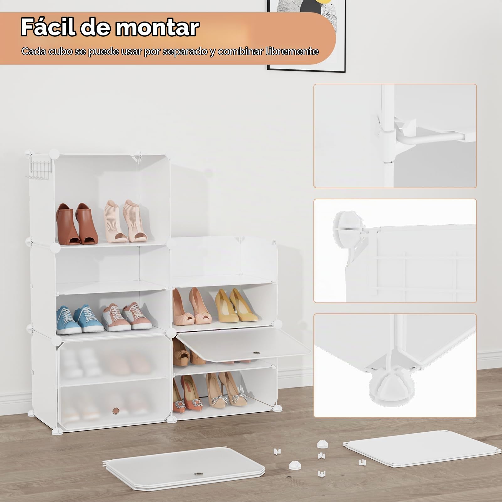 Zapatero, Zapatero Plastico 10 Niveles para 20 Pares, Zapatero Mueble Estrecho con Puertas, Shoe Rack Cabinet para Armario, Entrada, Dormitorio, Pasillo (Blanco, 1 x 10)