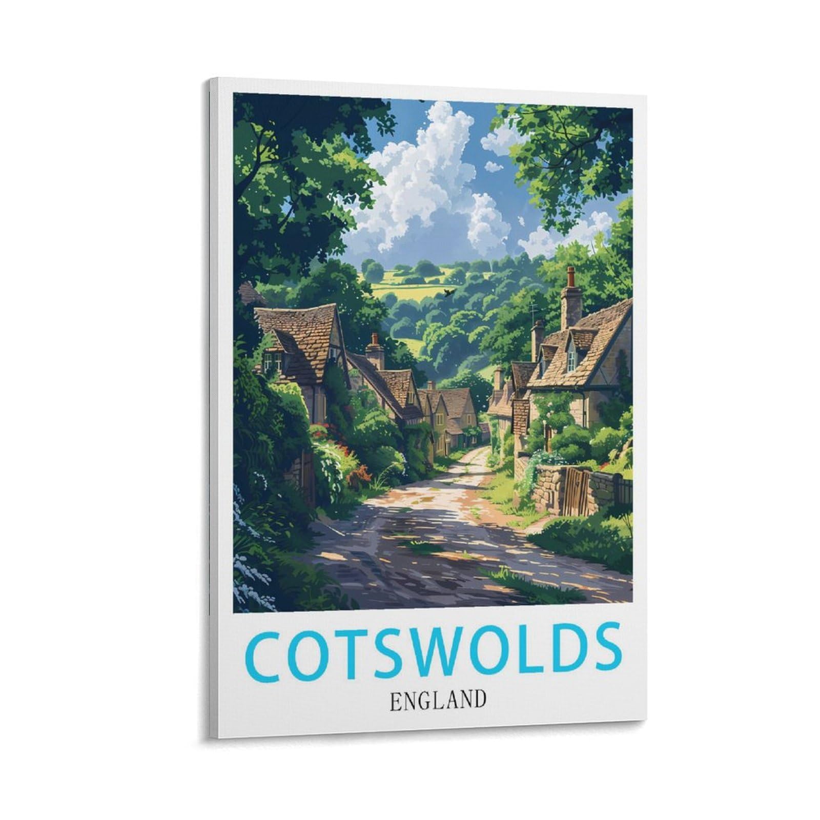 Lhjoiun Frame-Style England Cotswolds Vintage Travel Posters 08X12inch(20X30cm) Art Canvas Print For Living Room Bedroom Home Decoration Modern Art