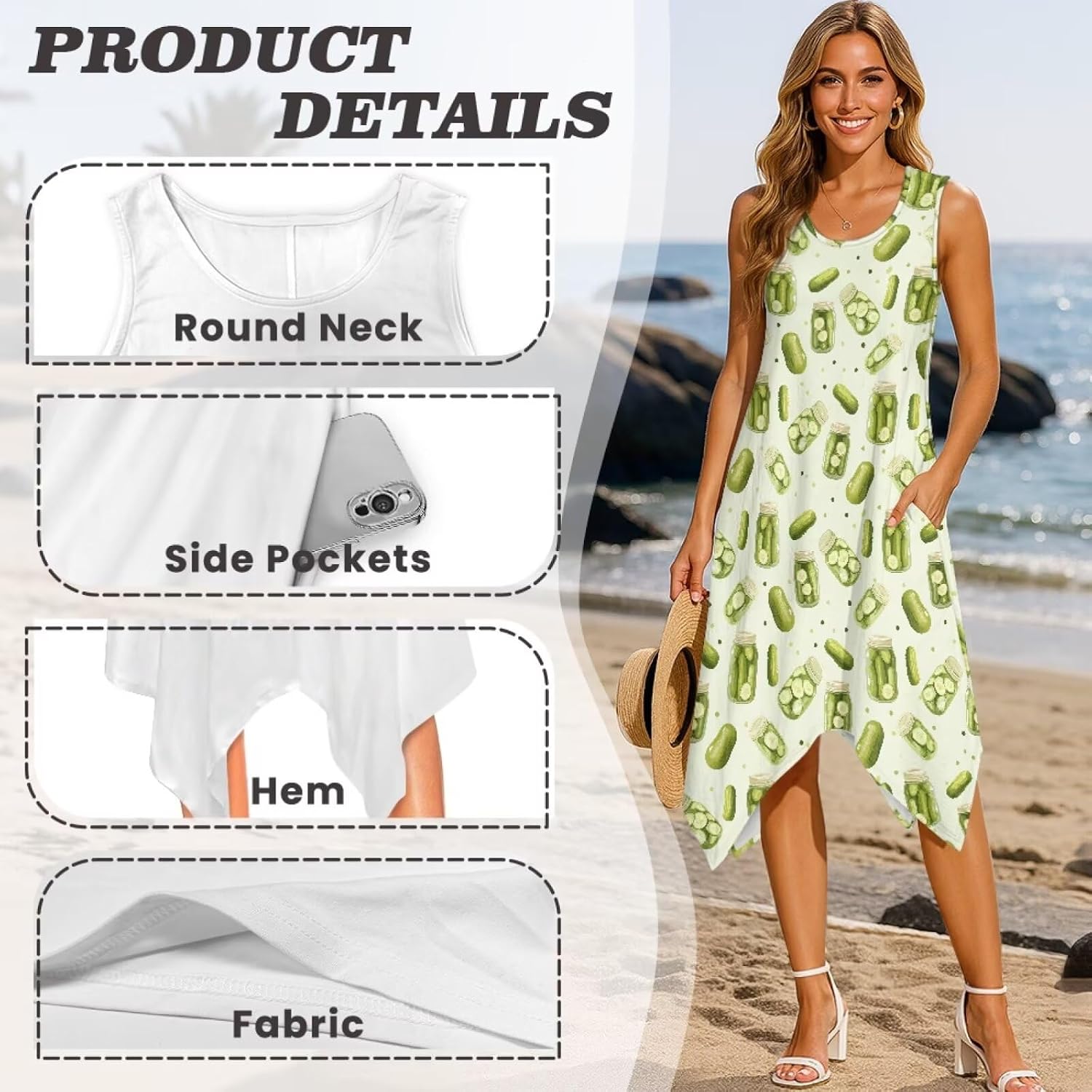Beauty Collector Dress for Women Summer Crewneck Tank Beach Midi Dresses with Pockets