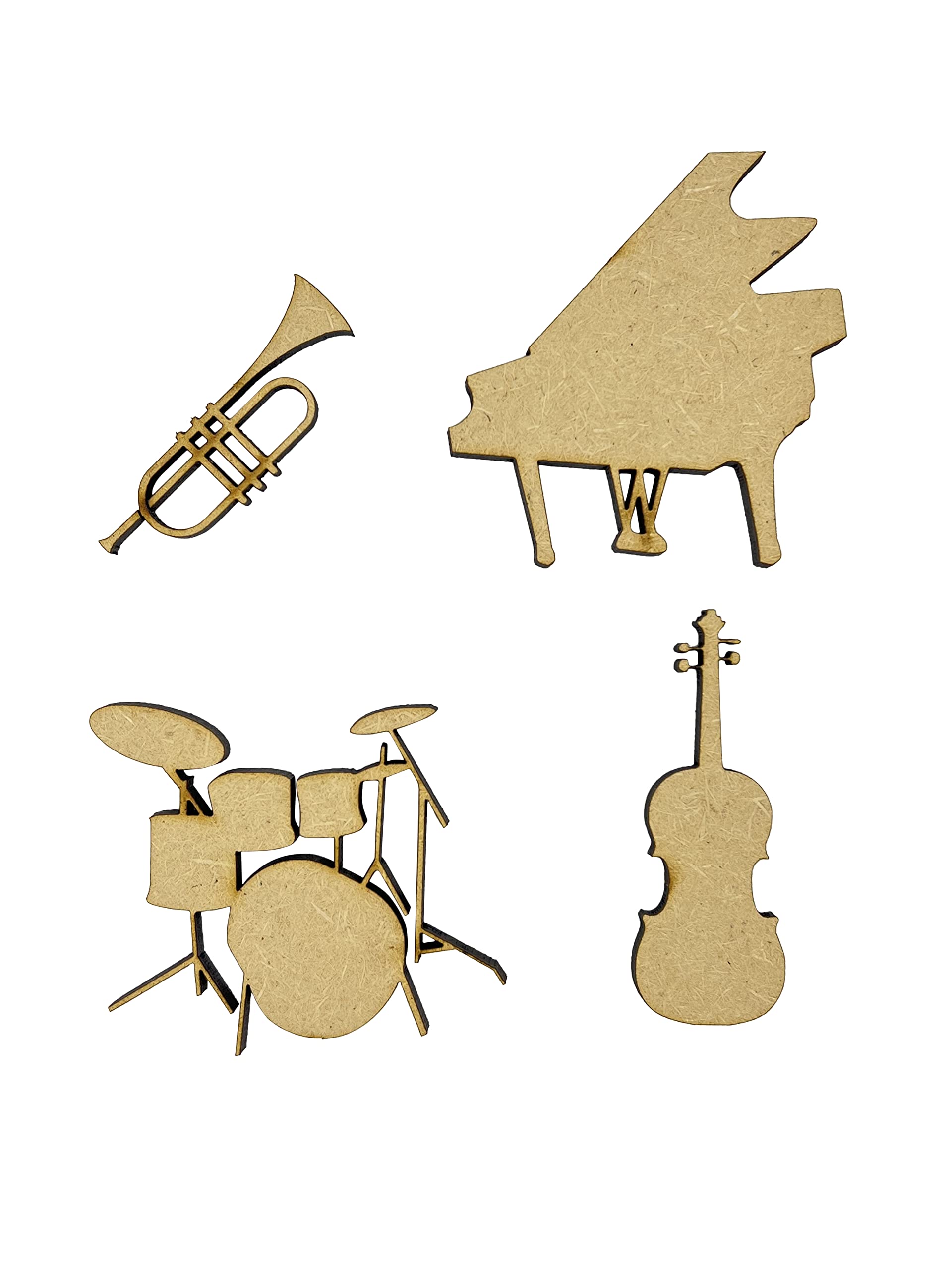 The Crafty Cow 8X Piano Drums Trumpet Cello Music Instruments 5Cm Wood Craft Embelishments Laser Cut Shape