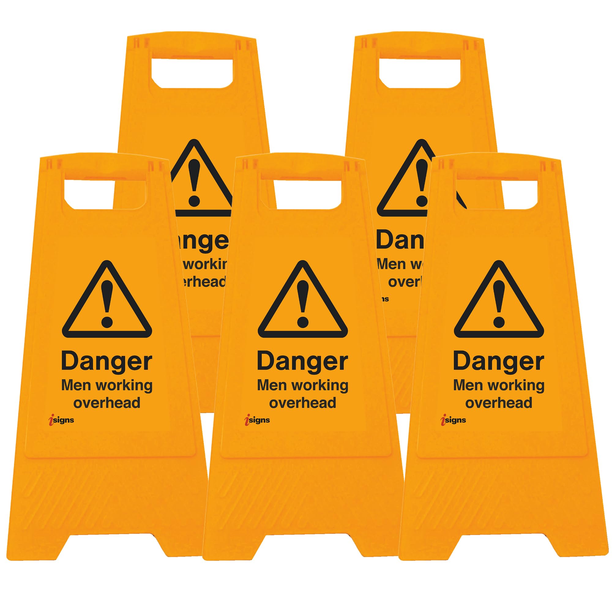 iSigns Floor Signs (Danger Men Working Overhead) Free-Standing Danger Sign for Factories, Warehouses and More, A-Frame Site Safety Sign, 300x575mm Caution Sign (Pack of 5)