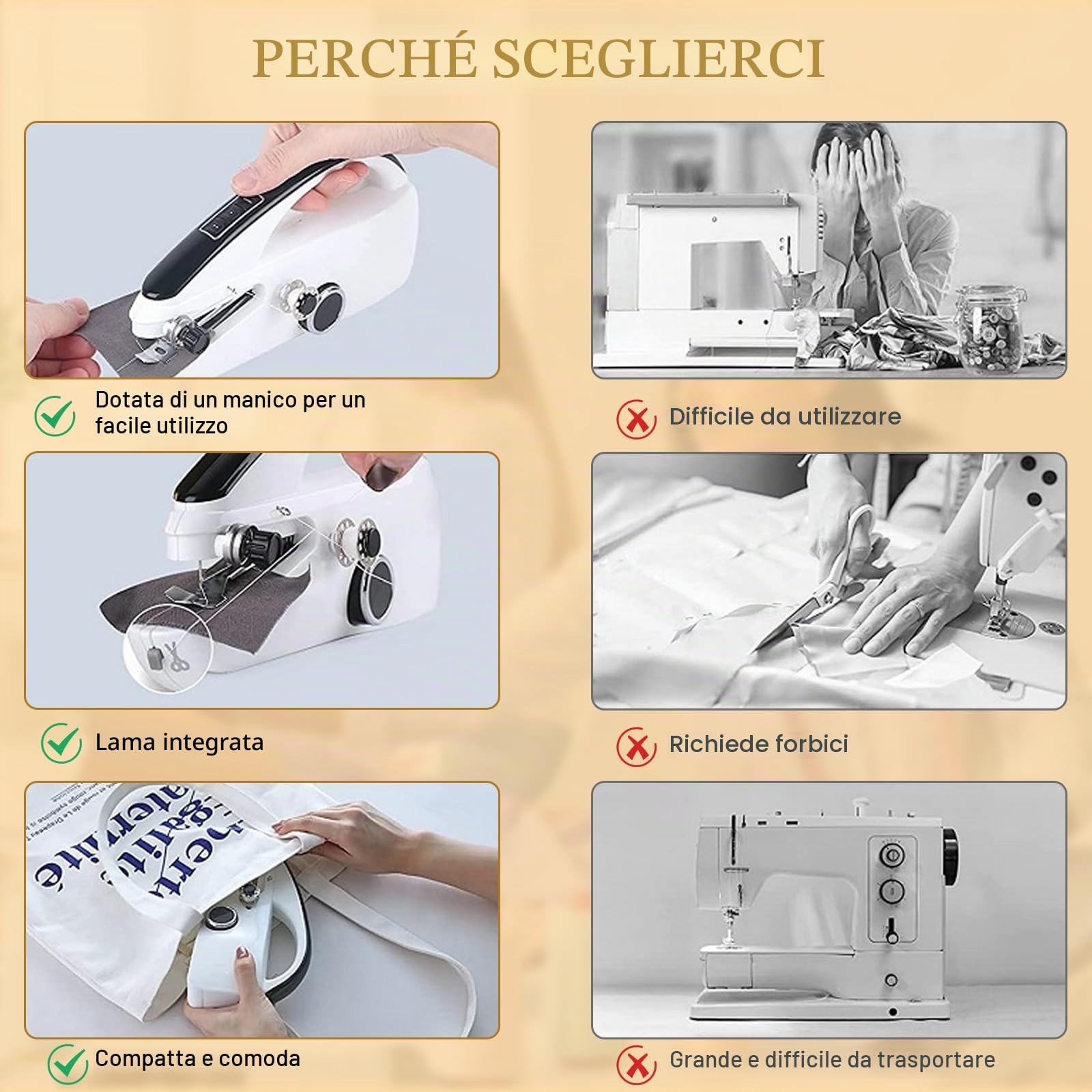 Macchina da cucire portatile per principianti, macchina da cucire elettrica manuale con scatola di stoccaggio, 20 fili, forbici, doppia alimentazione per riparazioni domestiche rapide e lavori fai da