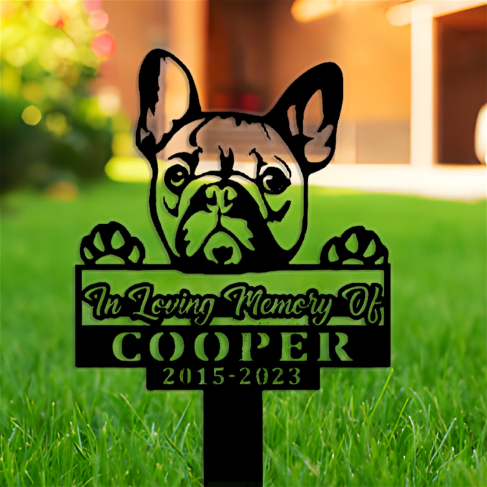 Riaeelvs Custom Bulldog Memorial Ornament,Personalized Dog Grave Markers Outdoor,Dog Headstones for Graves,Garden Lawn Pet Memorial Plaque,Metal Pet Name Signs Personalized,Dog Memorial Gifts