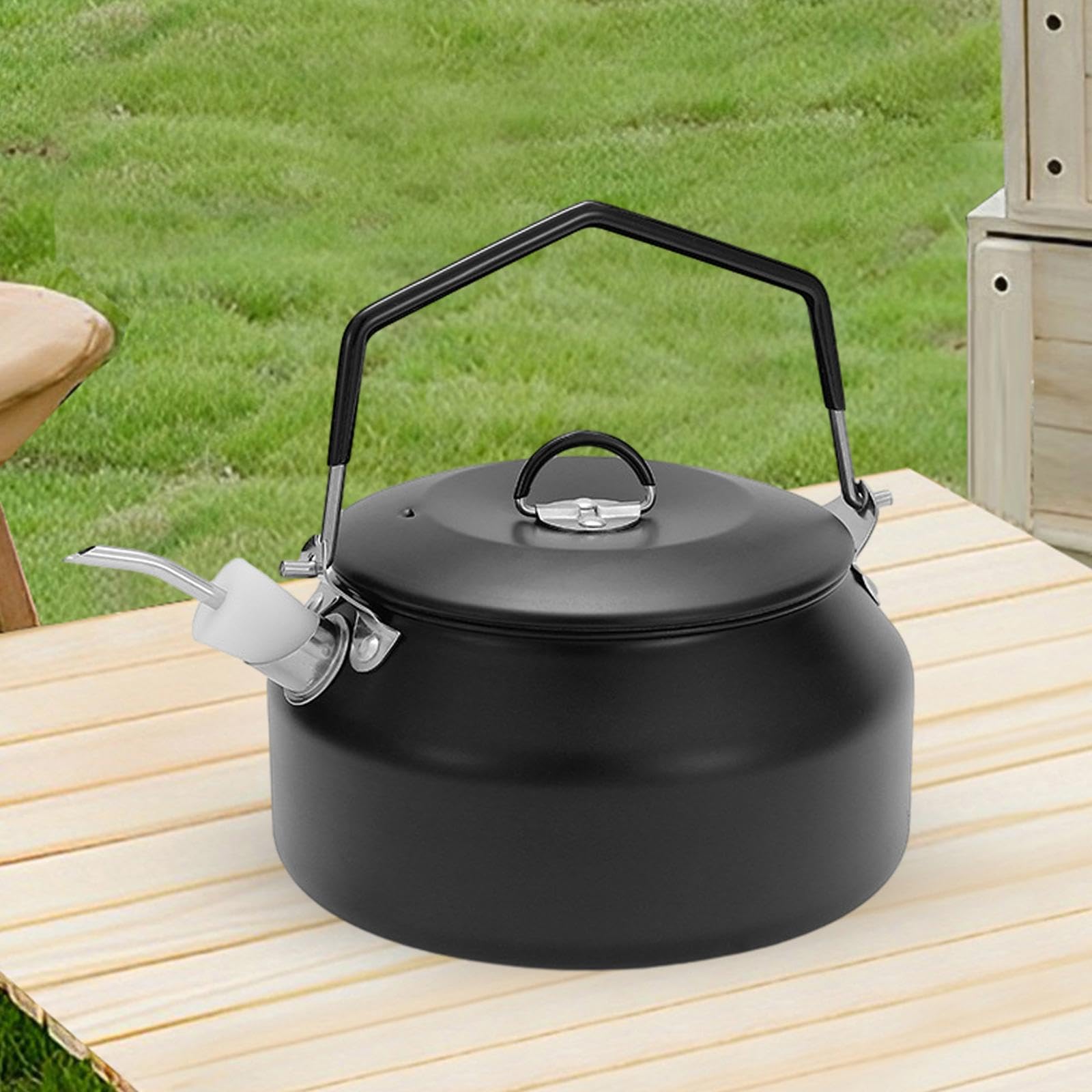 Almencla Bouilloire de Camping 1L, Bouilloire, Ustensiles de Cuisine, Théière, Cafetière, Idéale pour La Randonnée, Le Barbecue, Les et Les Feux de Cam, Noir