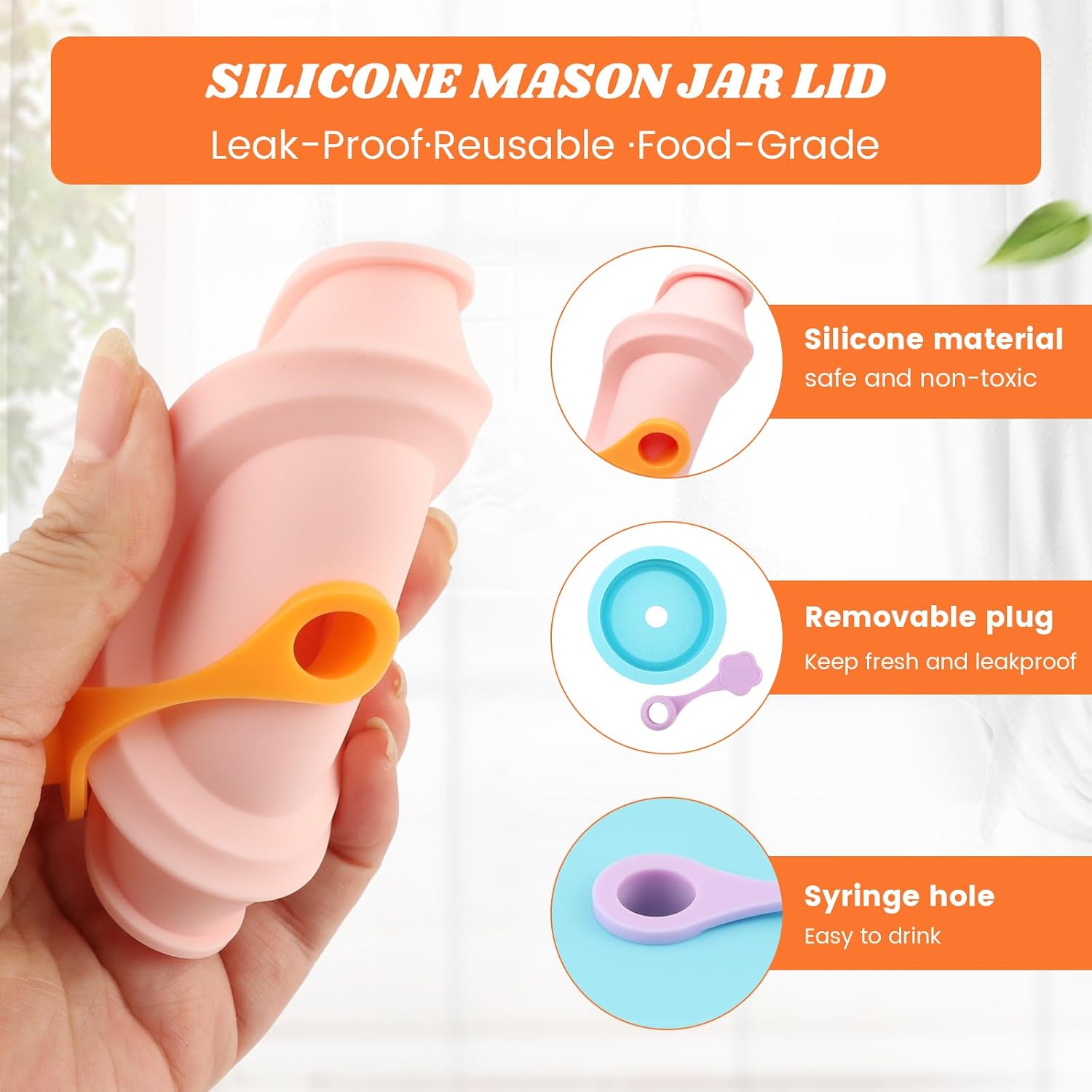 Silicone Mason Jar Drinking Lids with Straws, 4 Pack, Leak-Proof
