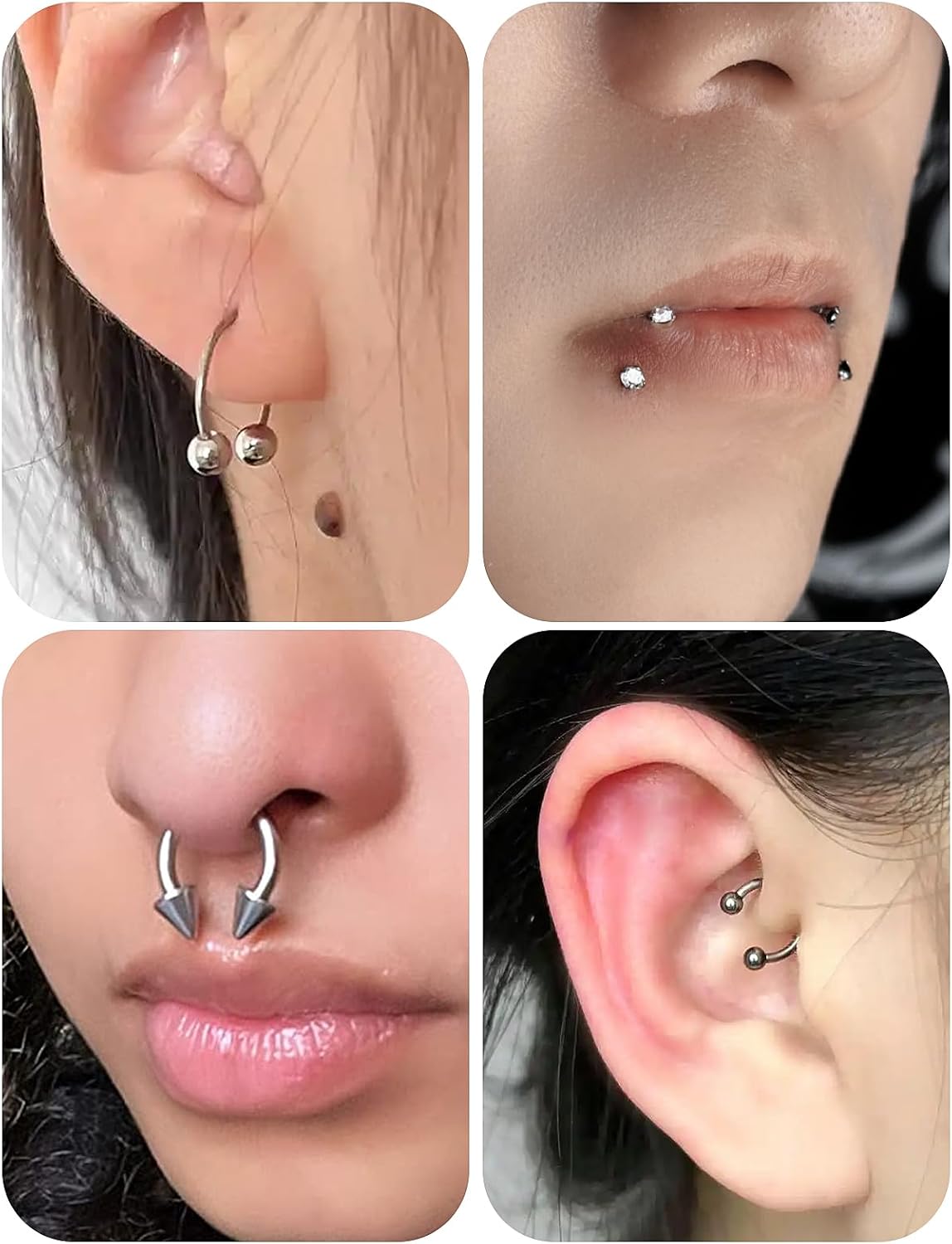 Cisyozi 16G Septum Rings Internally Threaded 316L Surgical Steel Septum Jewelry Lip Rings Hoop Labret Jewelry Snake Bite Piercing Jewelry Horseshoe Earrings Daith Piercing Jewelry for Women Men - Image 4