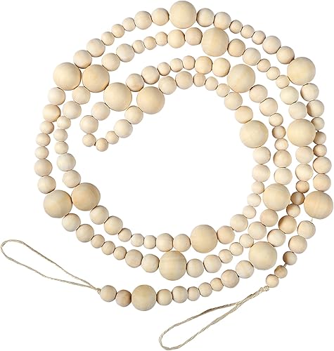 GWHOLE Guirnalda de cuentas de madera de Navidad de 7.2 pies, cuentas de oración naturales bohemias para árbol de Navidad, mantel de mesa, moderna,