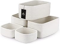VIRETH HAUS 5-Pack Woven Rope Storage Baskets - 2 Sizes Organizer Bins for Nursery, Shelf, Closet, Toys, Bathroom - Soft Baby-Safe Fabric Cubes