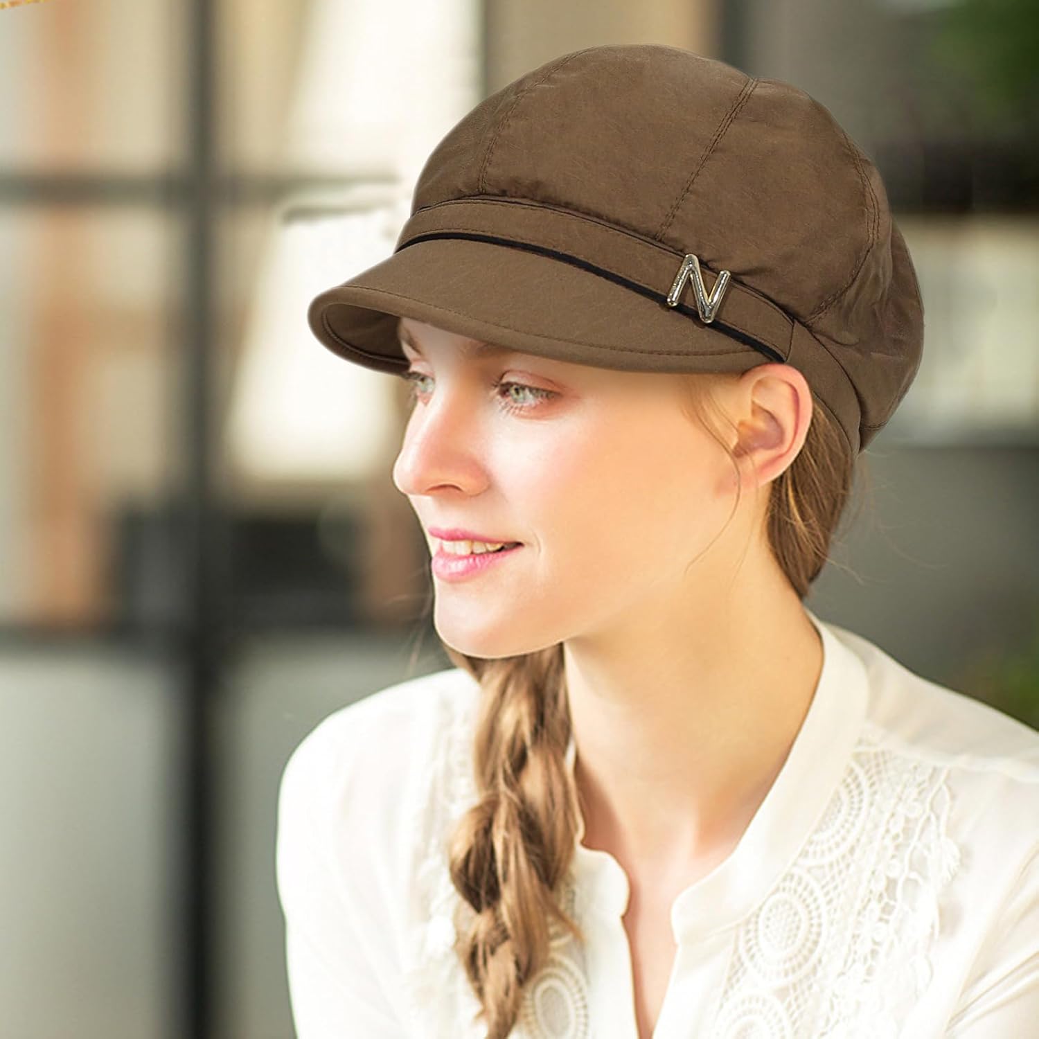 Women Retro Classic Visor Newsboy Cabbie Cap Beret Hats with Flower Buckle for Woman Ladies - Image 6