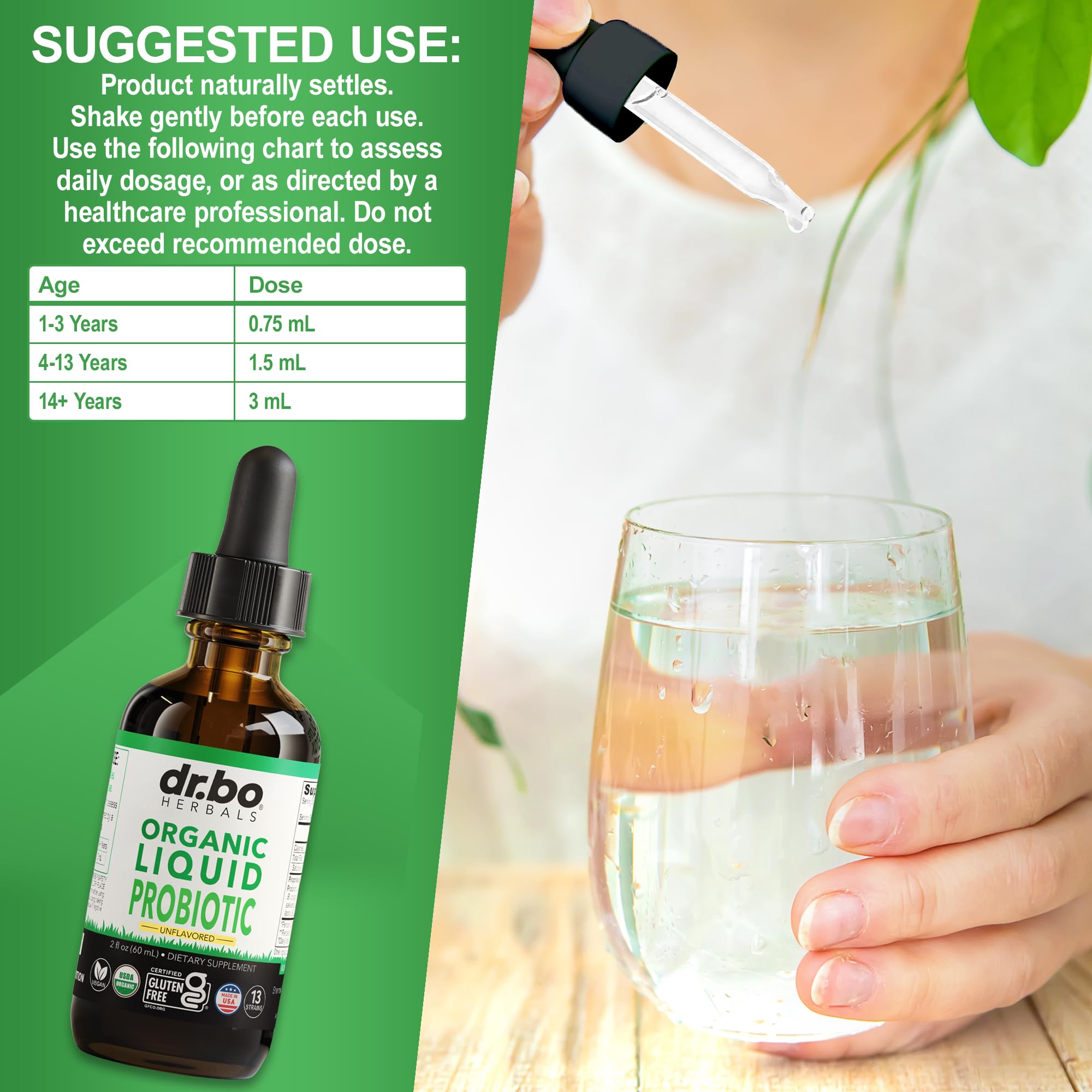 Organic Liquid Probiotic Drops Supplement - Organic Probiotics for Kids, Women & Men, Digestive Gut Health - Vegan Acidophilus Probiotics, Kid Flora Toddler Liquid Probiotic for Kids, Womens, Men 2 Oz — Amazon image 7