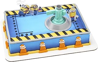 DecoSet® Minions Fart Bubble Blaster Cake Topper, 4 Piece Decoration Set With Working Bubble Wand, Stand, & Kevin, Bob, & Stuart Minions | For Birthday And Celebrations