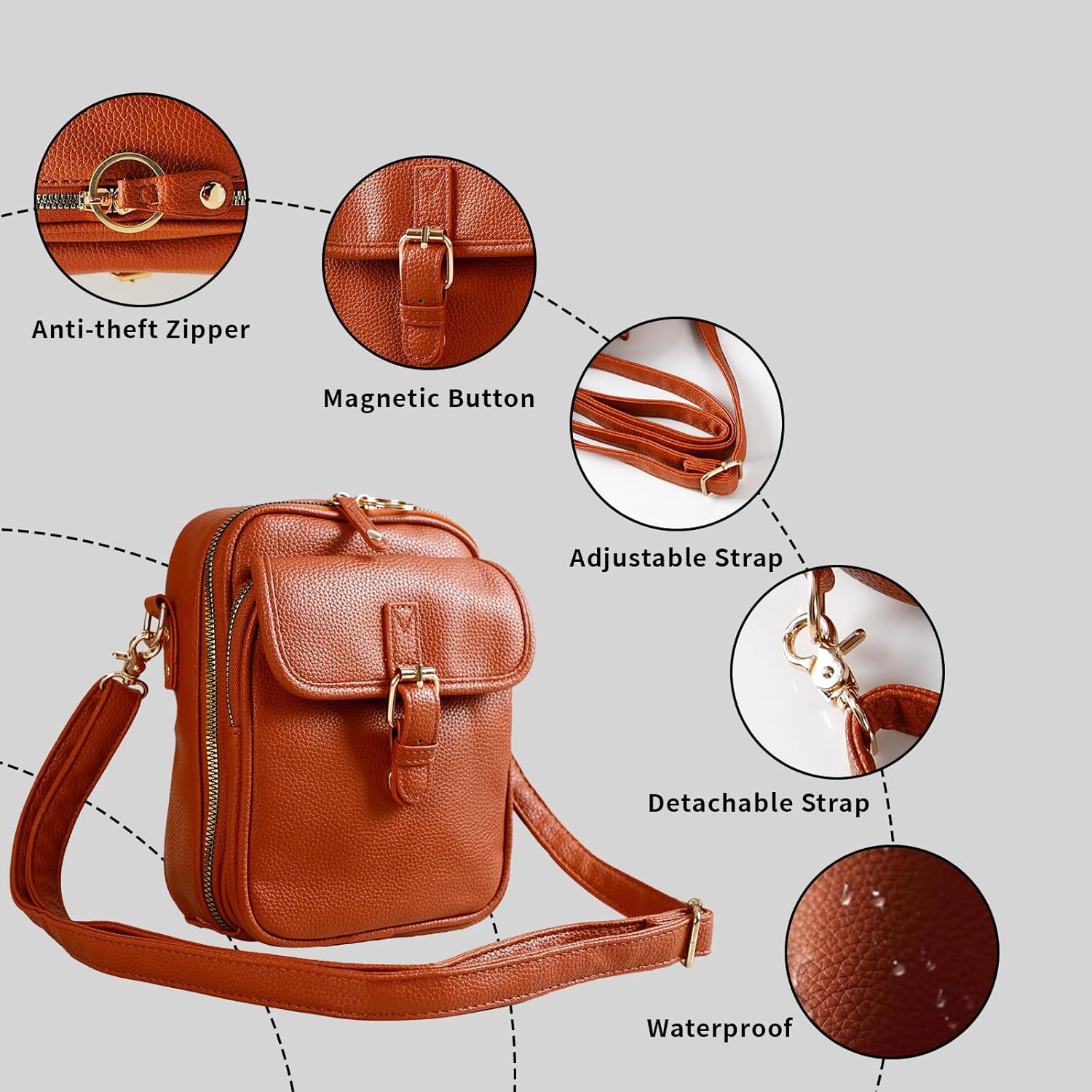 Leather Crossbody Bag for Women,Anti-Theft Messenger Bag with Large Capacity,Built-in Purse Card Slots Shoulder Sling Bag - Image 5