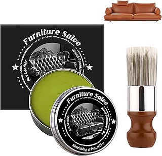 Furniture Salve & Brush, Wood Polish Wax, Household Upholstery Maintenance Kit, Leather and Wood Furniture Salve for Home, Sofa, Car Seats, 8oz (1 Set)