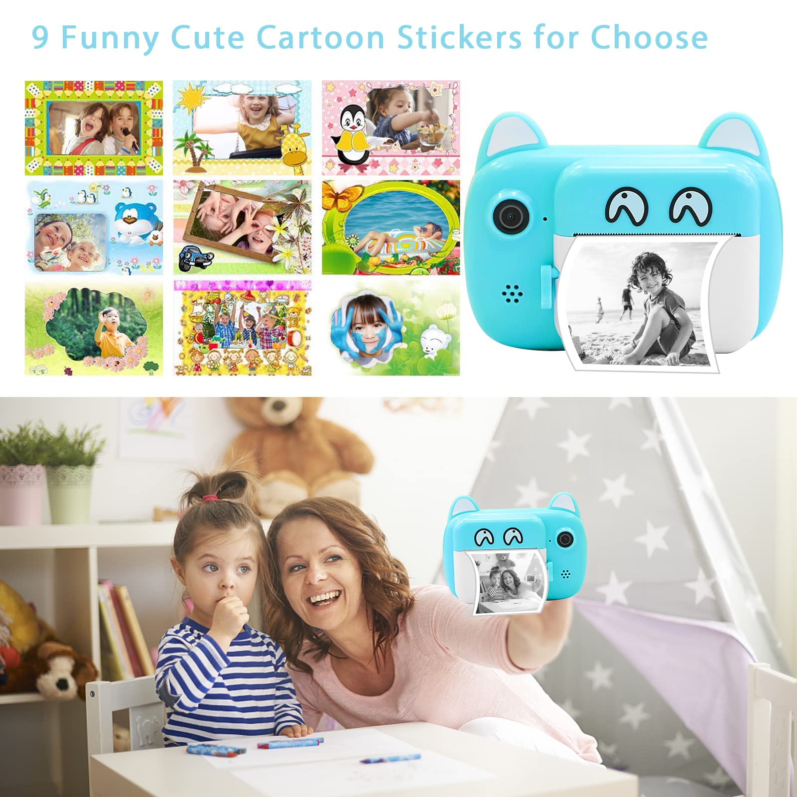 Fotocamera istantanea per bambini, schermo LCD da 2,4 pollici, fotocamera digitale per bambini con zoom 6x, 24 Mpixel, doppio obiettivo e videoregistratore 1080p, regalo per ragazzi e ragazze