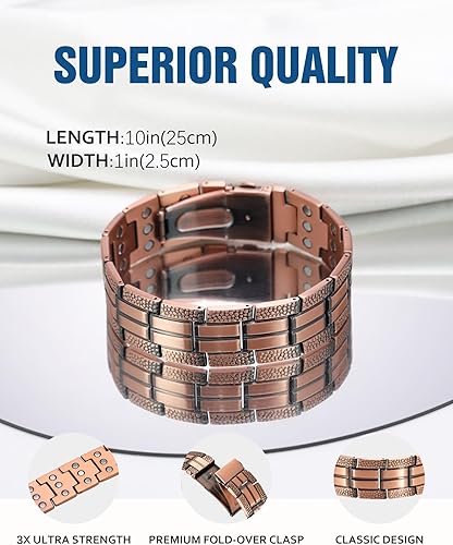 Miniatura 6 de Jecanori Pulsera de cobre para hombres, pulseras magnéticas de cobre para hombre,Pulsera de cobre sólido puro