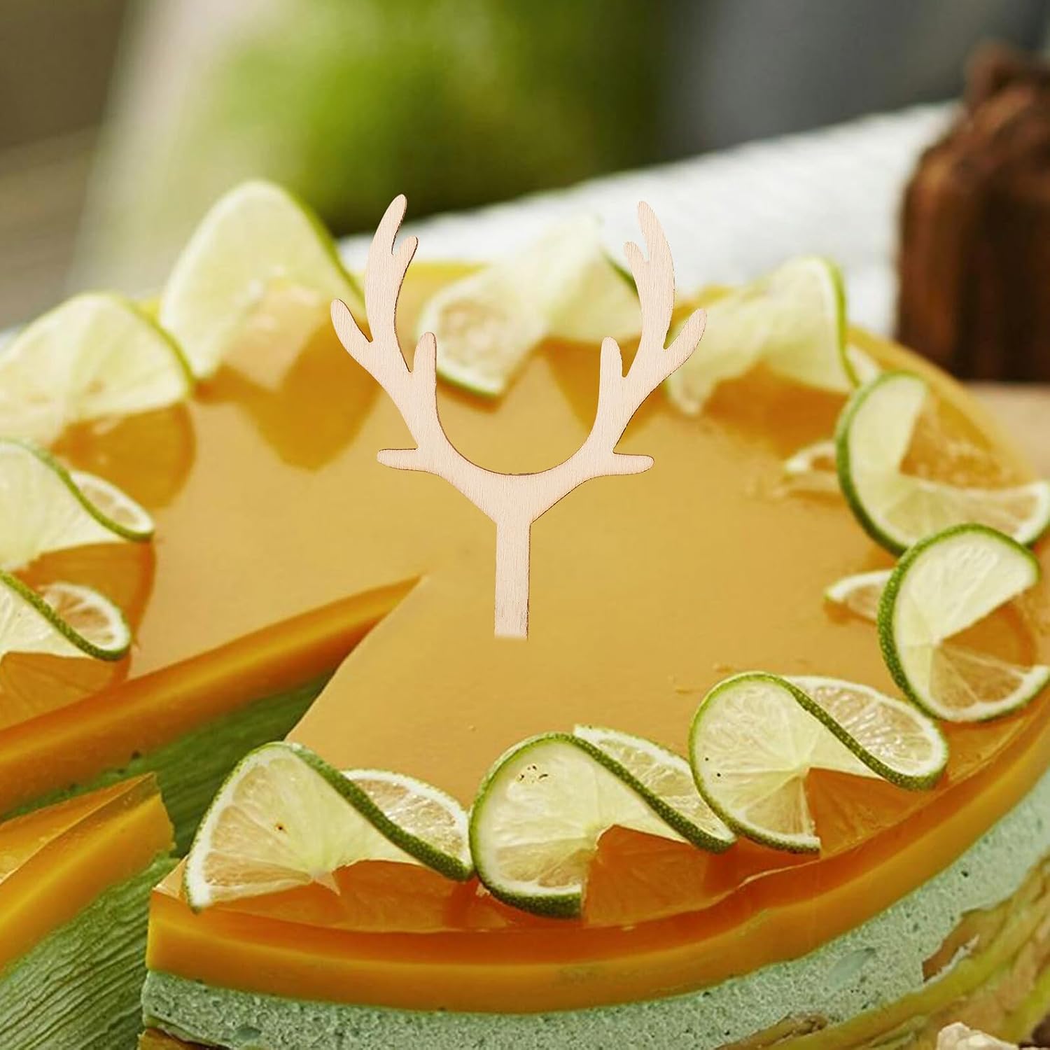 10pcs Wooden Deer Antlers Cake Toppers for Birthday Halloween Party Decorations Non-edible Cupcake Picks for Thanksgiving and Showers