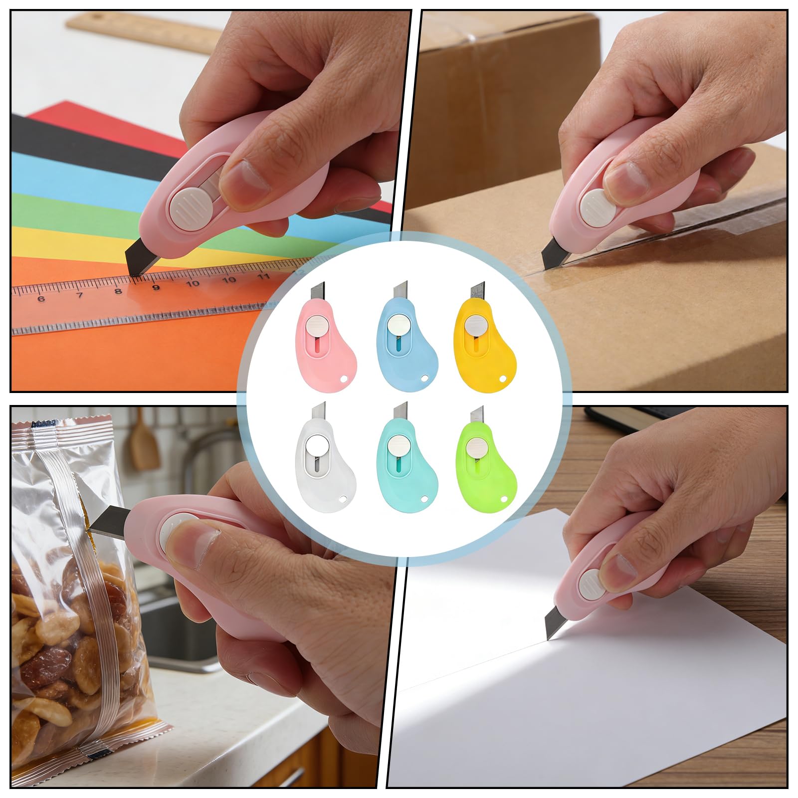 Lot de 12 Mini Cutter Rétractable Sécurité Ouvre Colis Poche Léger Cutter Portable Lettres Papier Bureau Maison