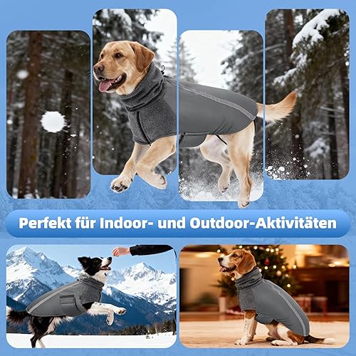 Miniatura 6 de SlowTon Abrigo de invierno para perro, cálida chaqueta para perros con forro polar para exteriores con bufanda de cuello alto, rayas reflectantes,