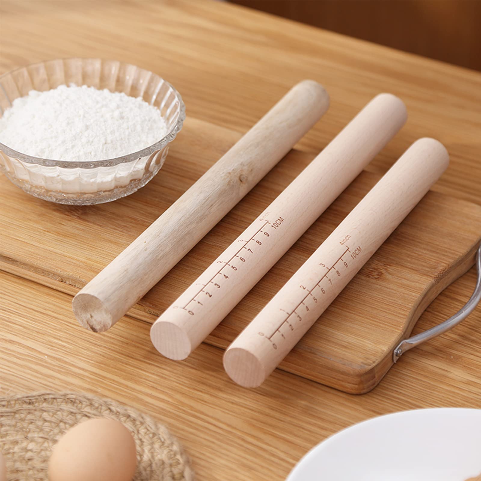 Rouleau Pâtisserie Avec Anneaux Rouleau à Pâtisserie Bois De Hêtre RAMGLYO 23cm - Pour Pâte à Pizza, Biscuits Spessori Per Mattarello