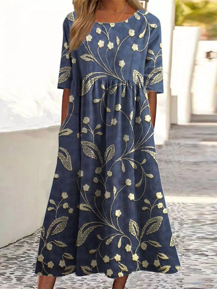 Women's Summer Boho Floral Short Sleeve Maxi Dresses Casual Loose Flowy Beach Vacation Tshirt Dress with Pockets - Image 2