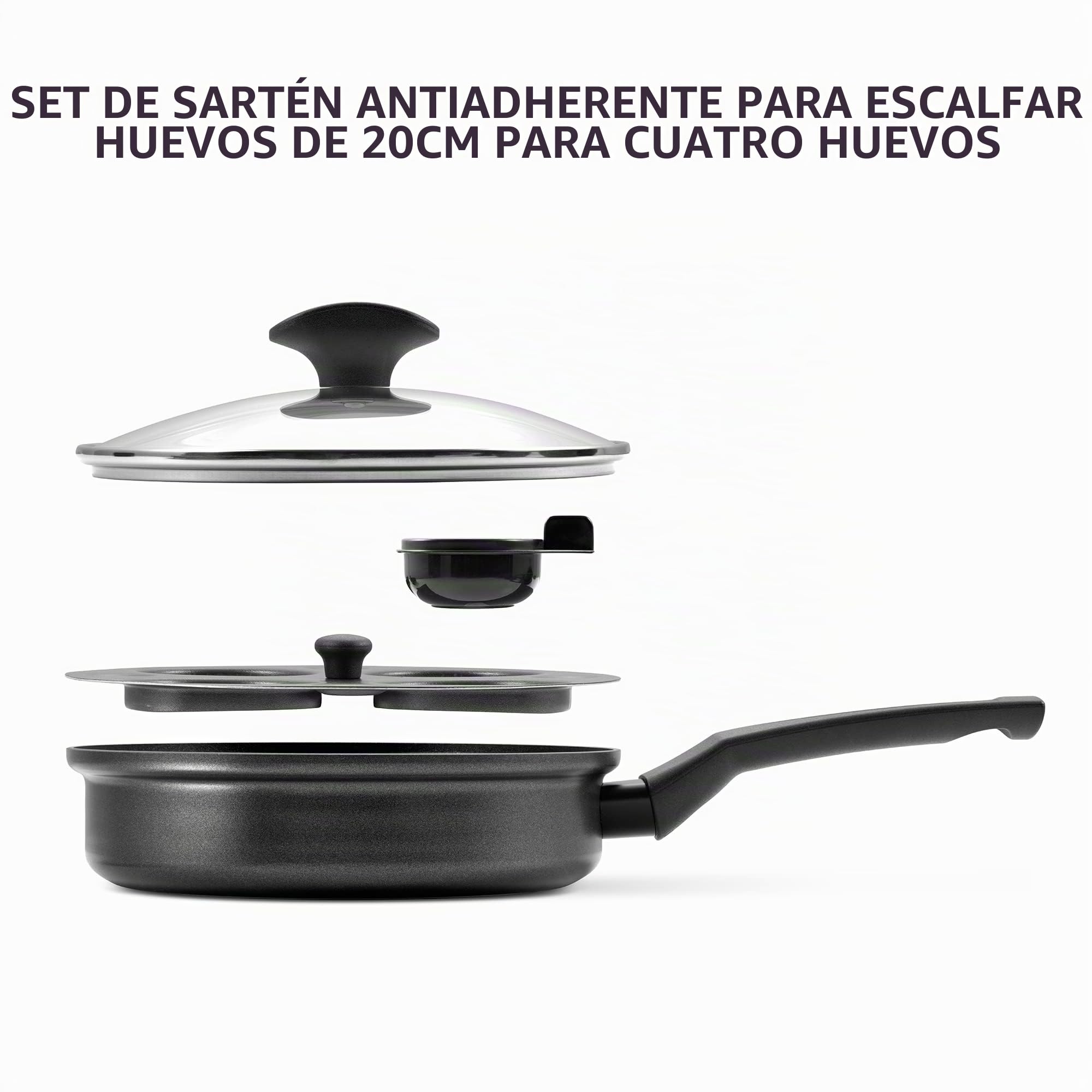 Prestige Sartén escalfadora de huevos 2 en 1 con 4 insertos antiadherentes para escalfar huevos y sartén de inducción de 20 cm con tapa, mango que se mantiene fresco, utensilios de cocina aptos para