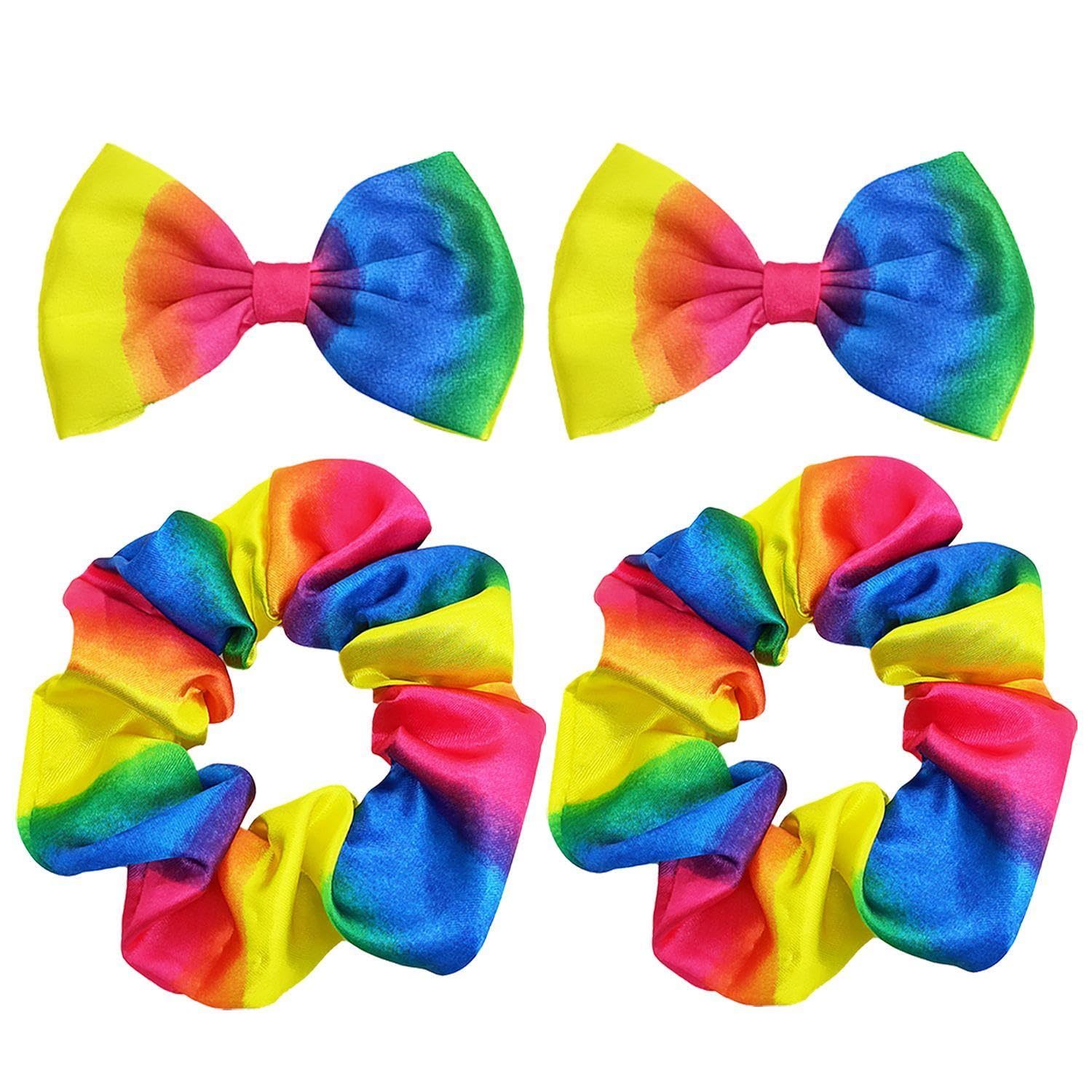 2 Pieces Of Hair Ties for Girls 2 Pieces Of Bow Hair Clips, Ponytail Rainbow Hair Ties, Colorful Hair Ties, Elastic Hair Ties For Girls
