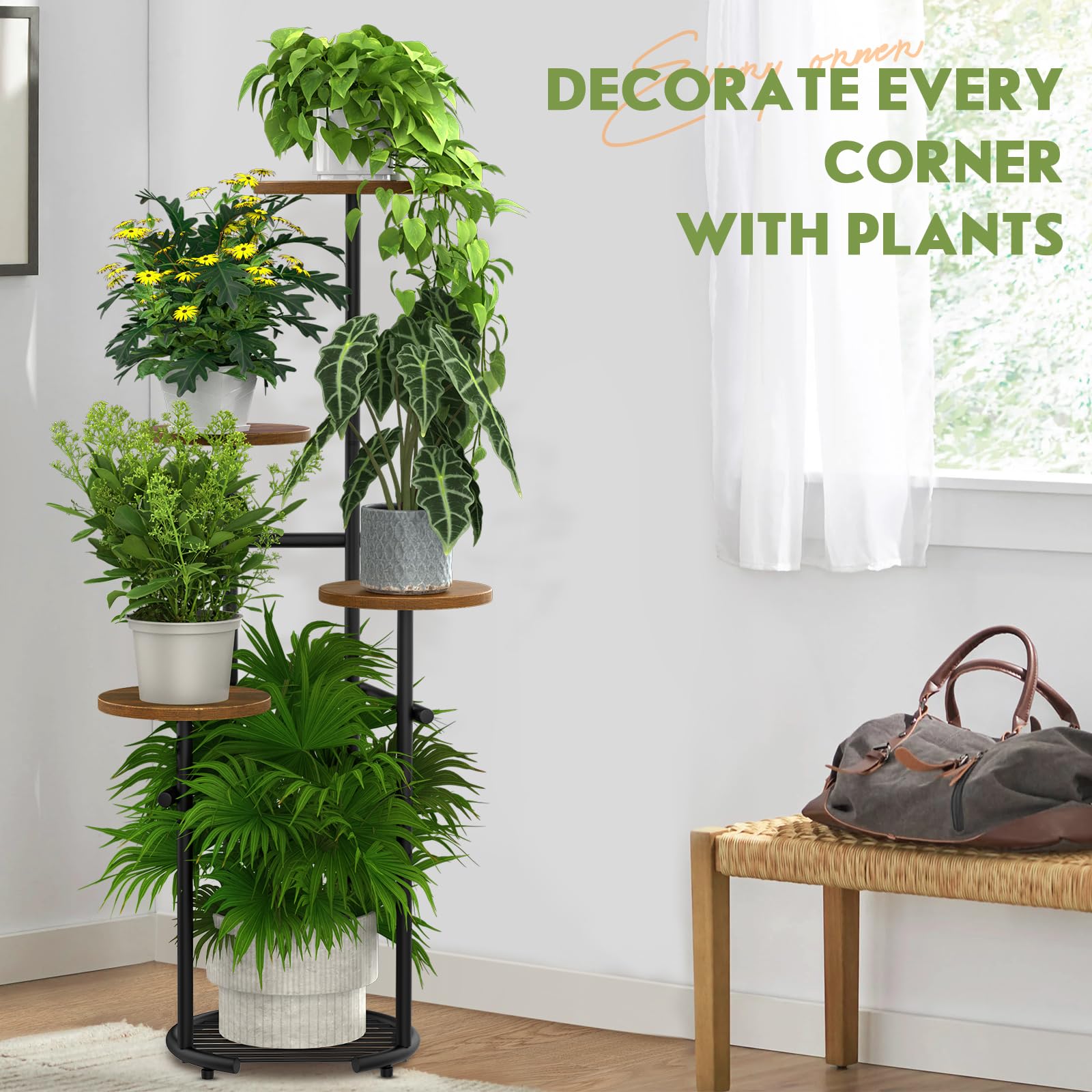 Soporte de metal de 5 niveles para plantas de interior, estante para plantas, estante esquinero, soporte para macetas para exteriores, para sala de estar, balcón, jardín, patio, dormitorio 7