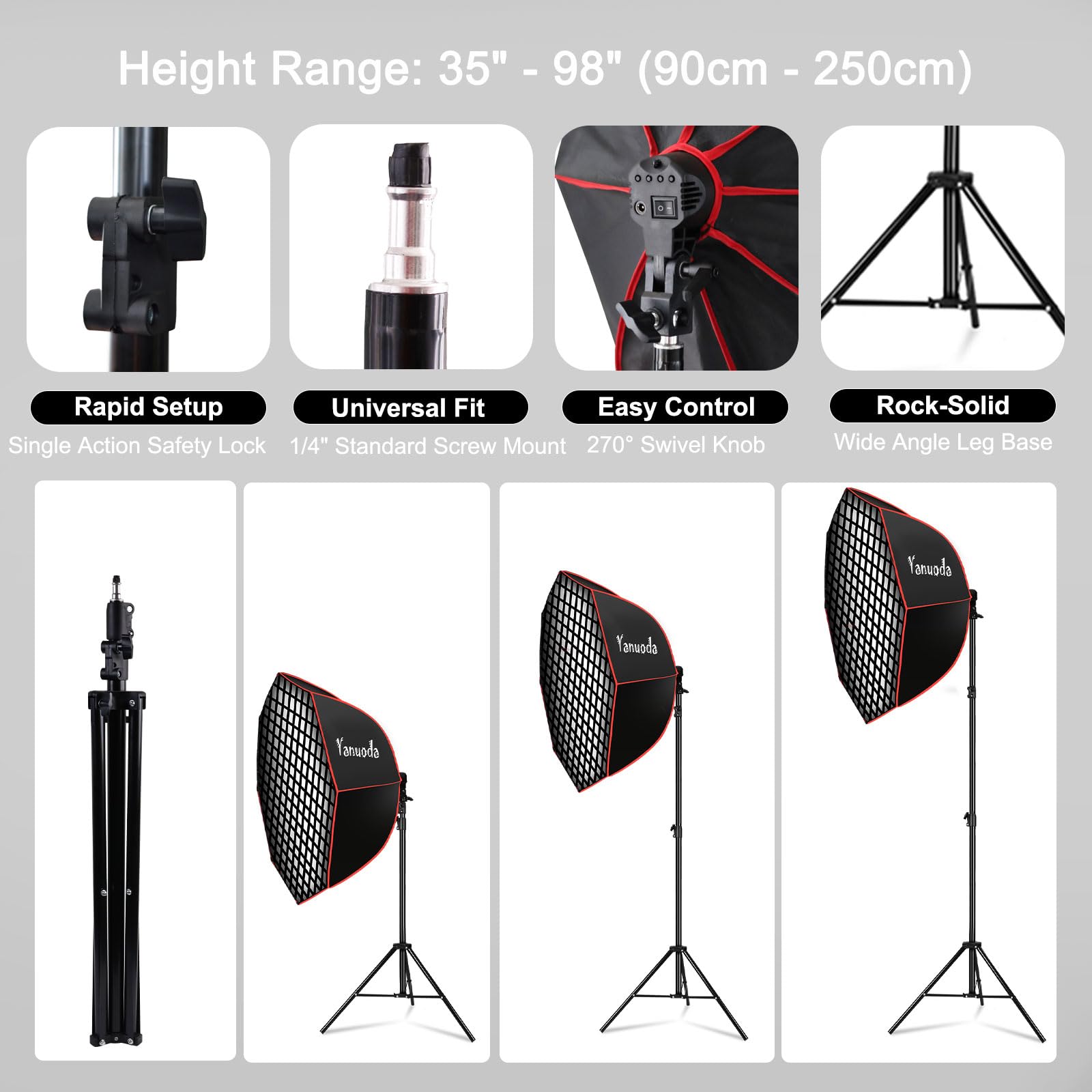 Kit d'Éclairage Softbox Octogonale 95cm Professionnelle - Lumière LED Vidéo 110W Dimmable IRC 97, avec Pied, Diffuseur & Nid d'abeille, Softbox pour Portrait, Video, Youtube, TikTok